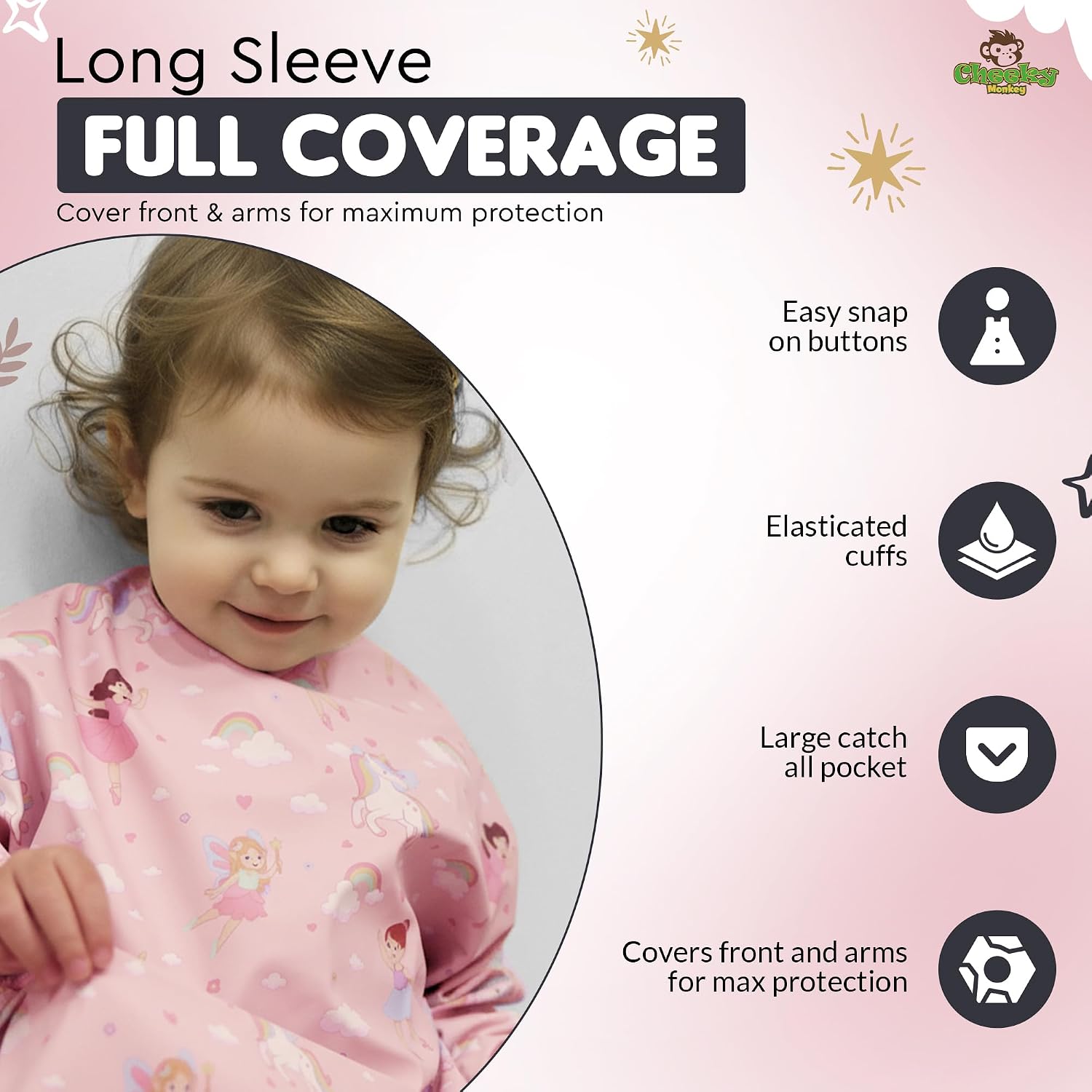 Detalle 2 de Cheeky Monkey Waterproof Long Sleeve Weaning Bib with Sleeves (6–24 Months)