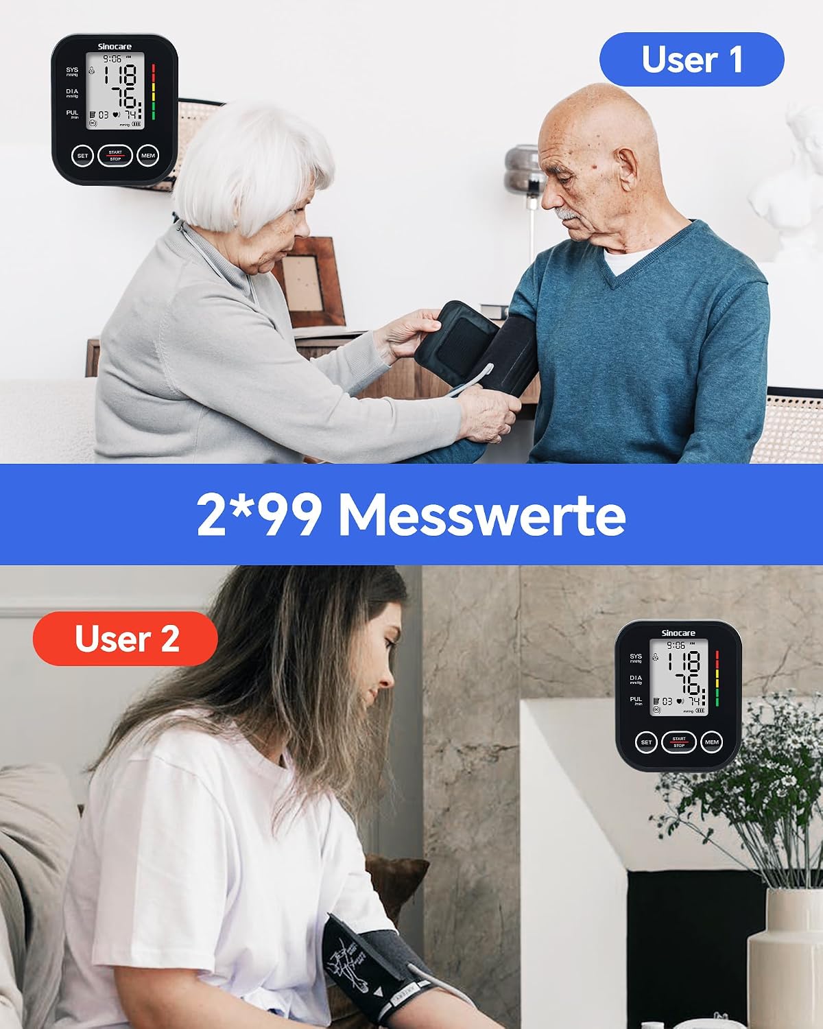 Thumbnail 1 de Sinocare Blutdruckmessgerät Oberarm 22-42 cm 🩺
