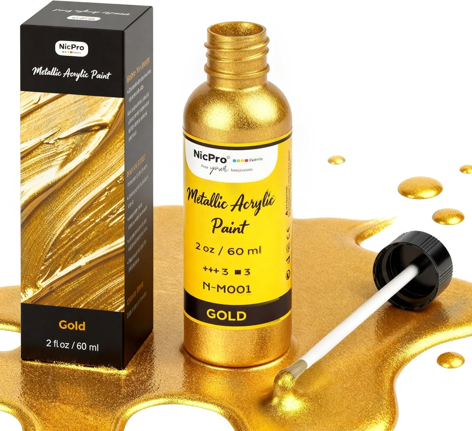 Nicpro Peinture Dorée Métal – Acrylique Or, 60 ml