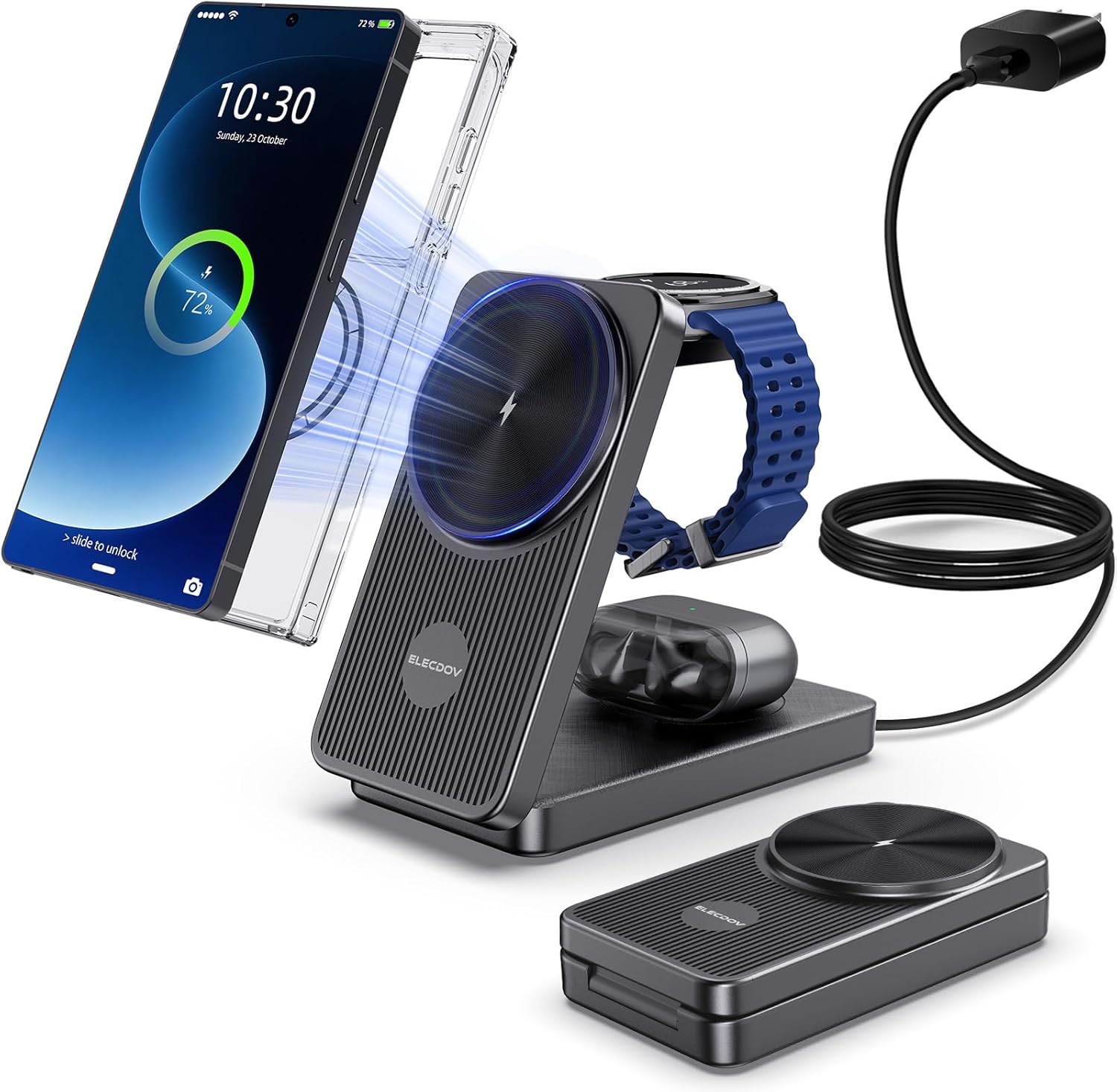 Imagen de Chargeur Magnétique Induction 3-en-1 pour Samsung Galaxy S26 Ultra / Z Fold7 / Z Flip7 – Pliable en OfertitasTOP