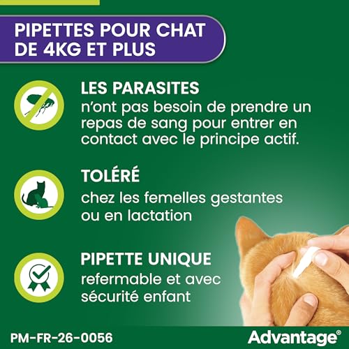 Detalle de Advantage Chat & Lapin +4 kg – Pipettes anti puces (6 x 0,8 ml) pour chats et lapins