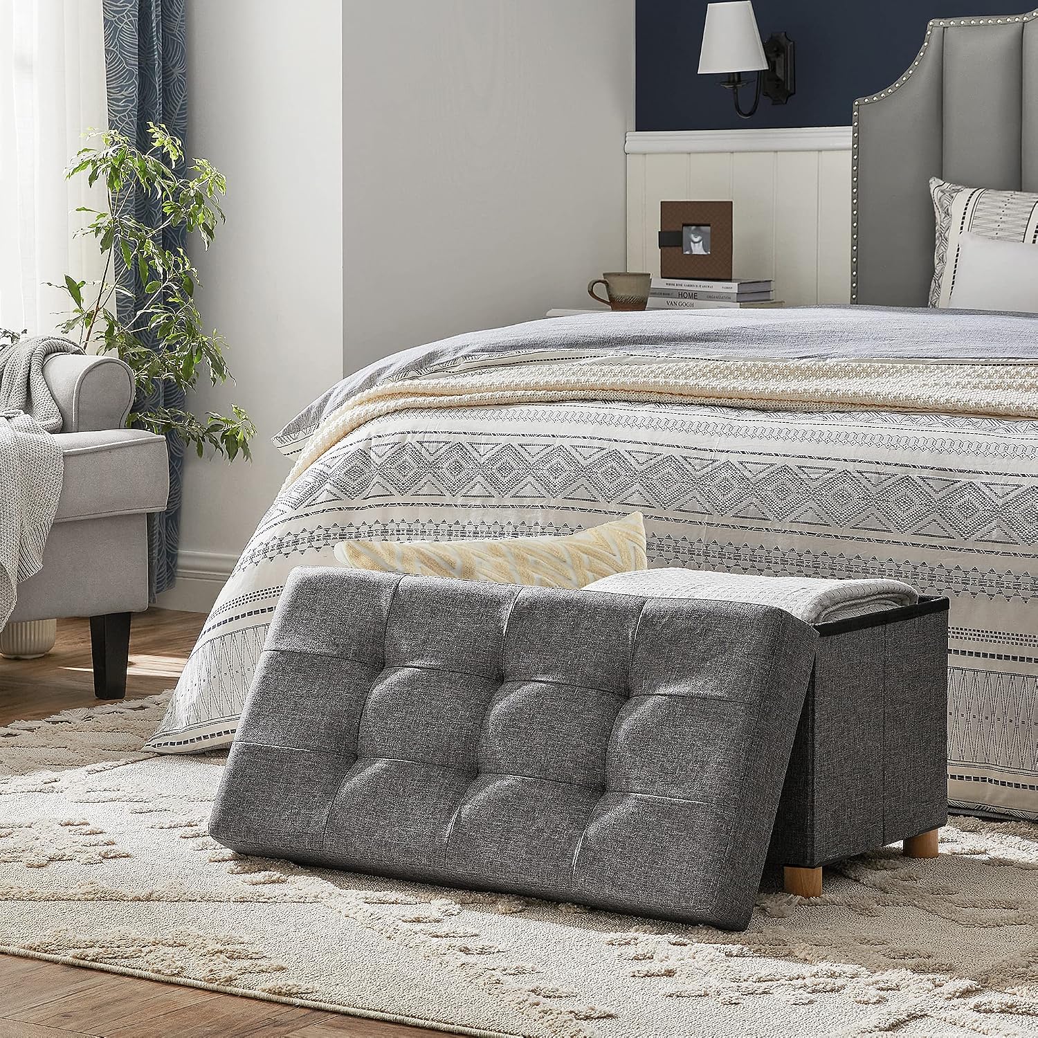 Detalle 2 de SONGMICS Cassapanca pouf contenitore 77 L