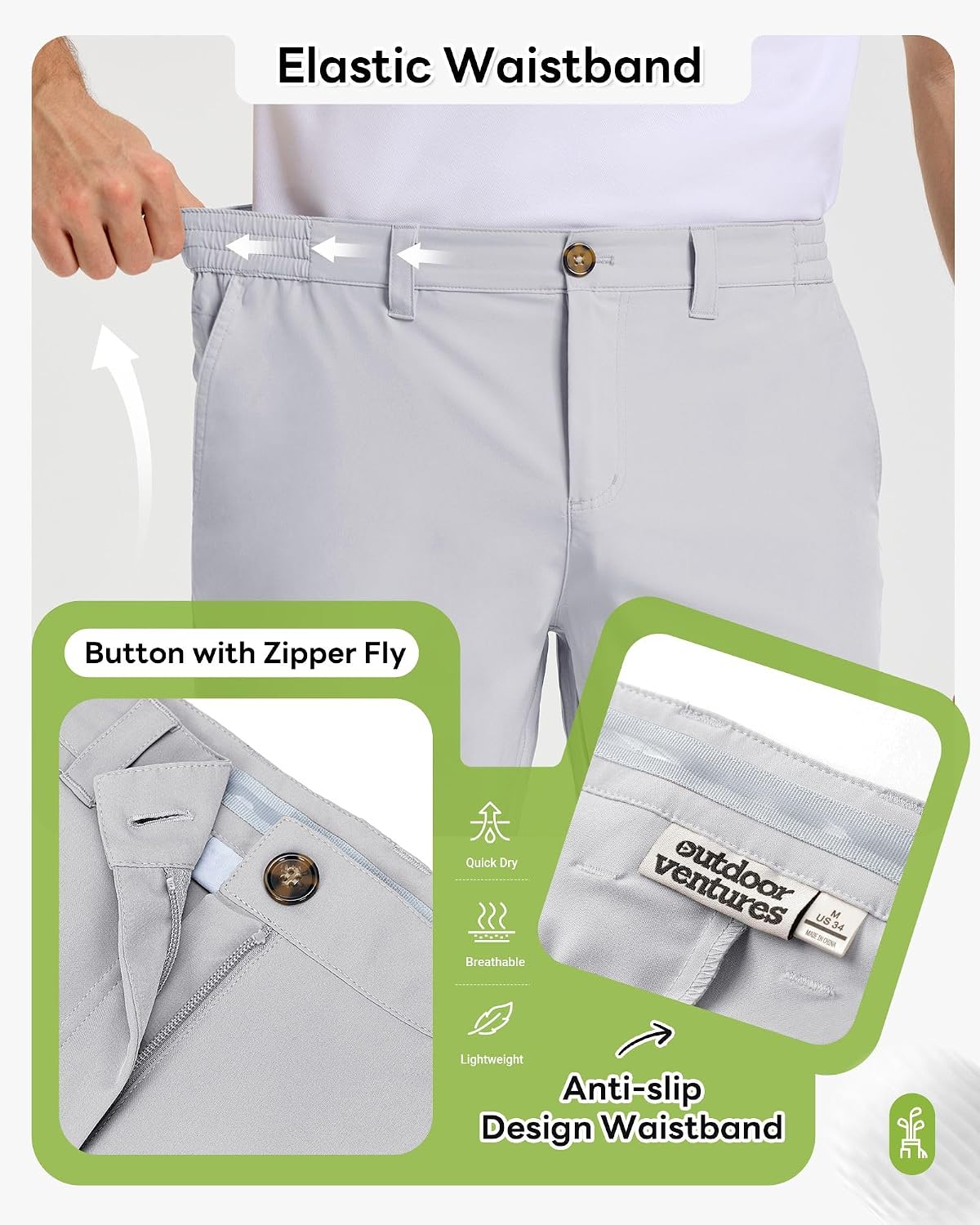 Detalle 2 de Outdoor Ventures Men's Golf Shorts 9" UPF 50+ Bermuda Shorts with 4-Way Stretch
