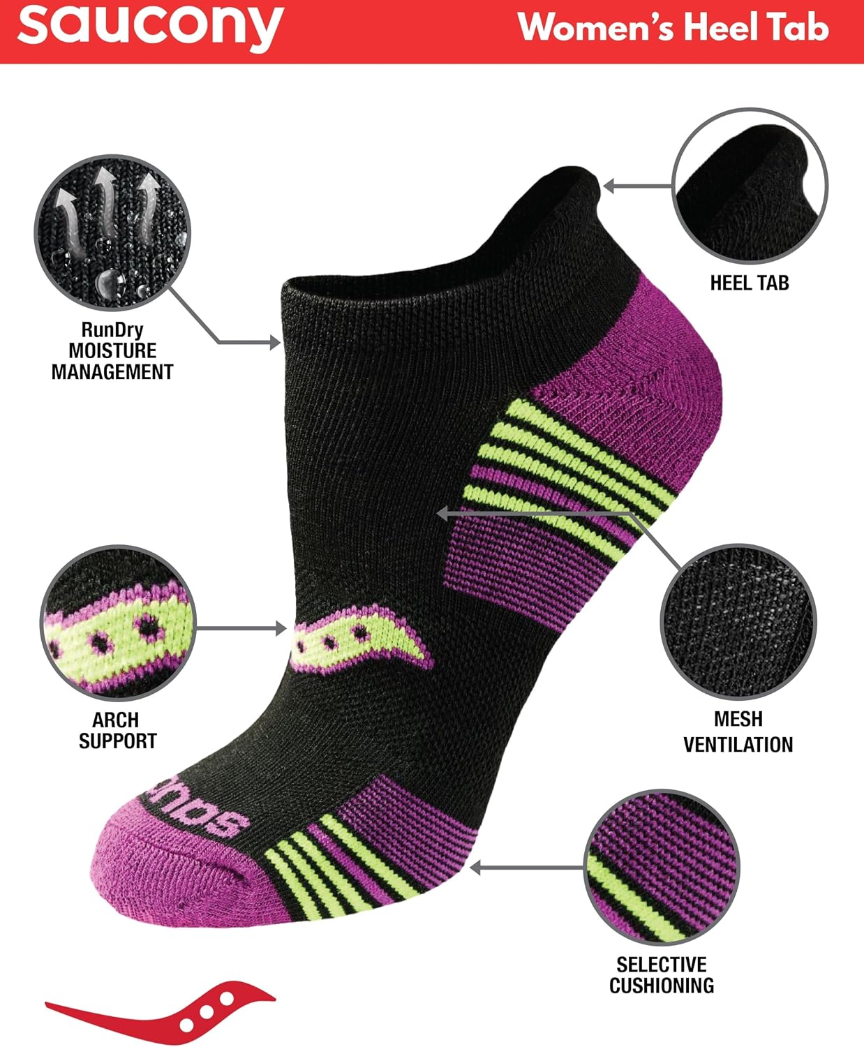 Detalle 2 de Saucony RunDry Performance Heel Tab Socks, 16 Pairs