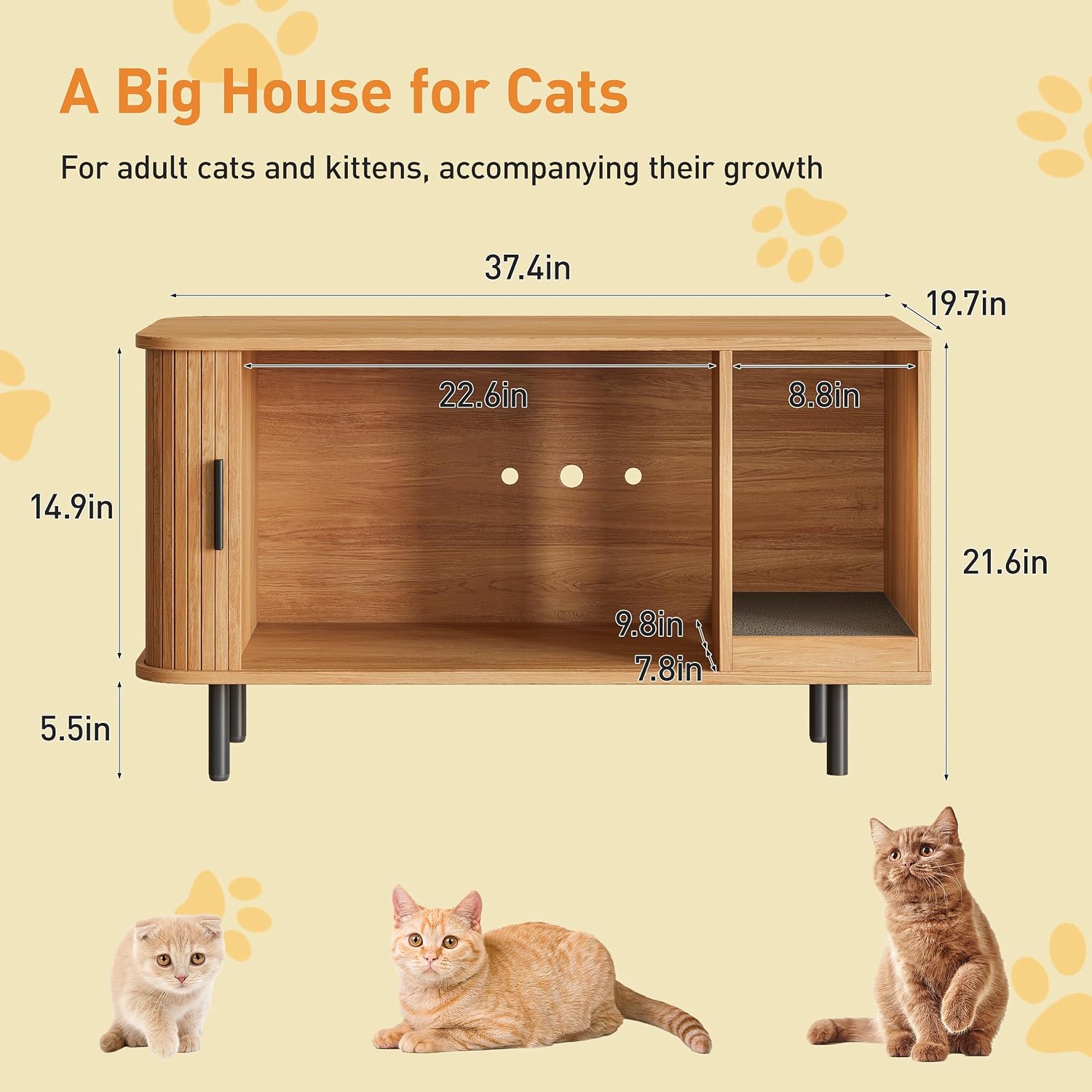 Detalle 2 de Halitaa DE0007 37.4-Inch Cat Litter Box Enclosure with Sliding Door and Scratch Pad