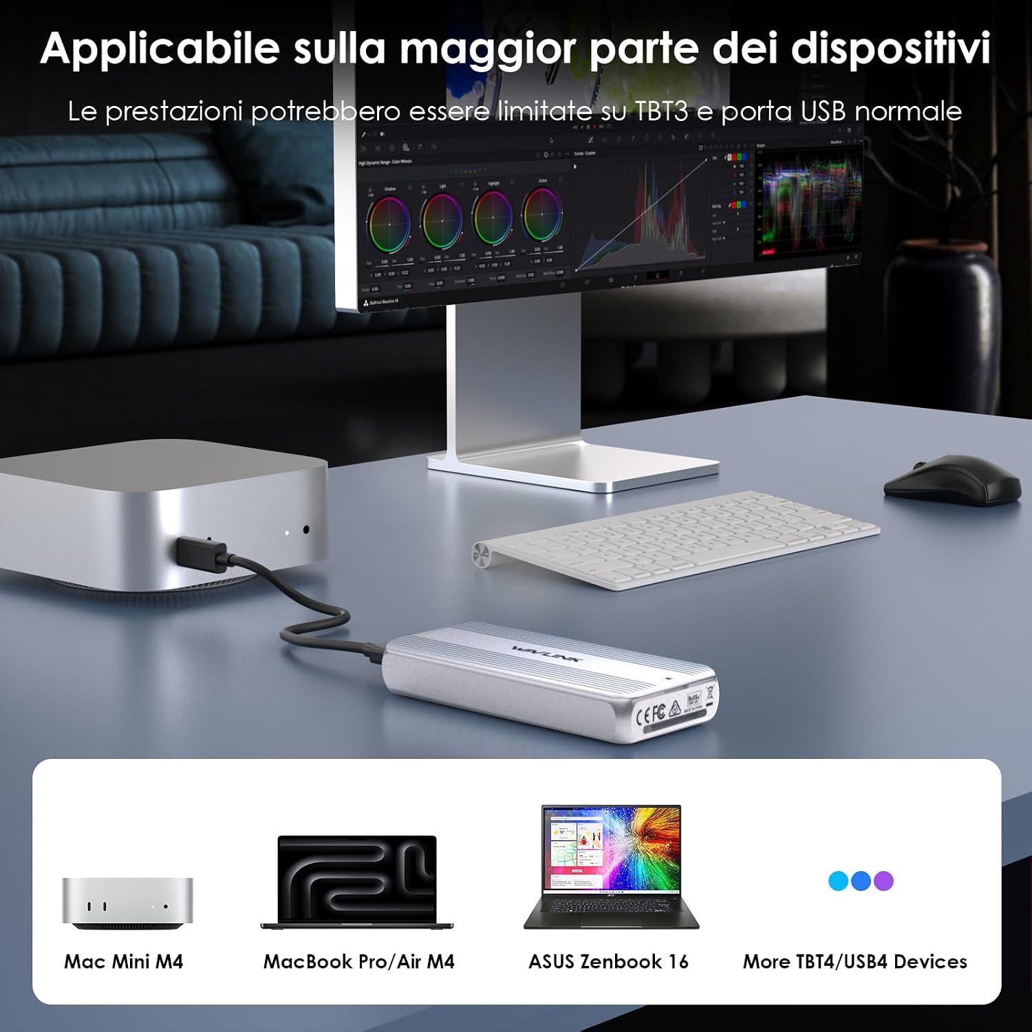 Thumbnail 5 de WAVLINK Case SSD M.2 NVMe 40Gbps con Ventola di Raffreddamento – enclosure USB4/Thunderbolt 4 per SSD NVMe 2230–2280