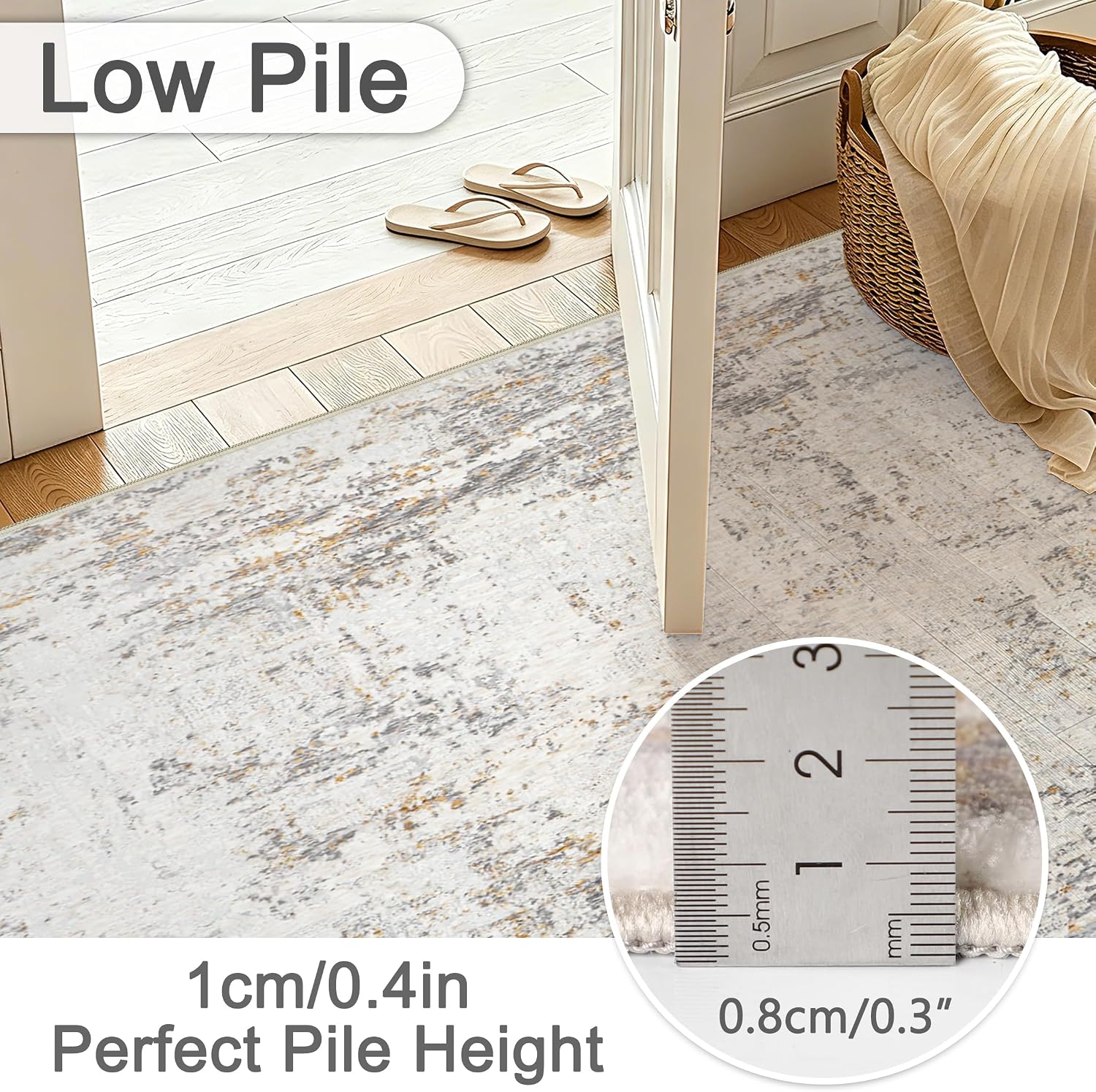 Detalle de Capslpad 240x340cm Large Modern Abstract Rug – Non-slip, Short-Pile Faux Wool, Beige