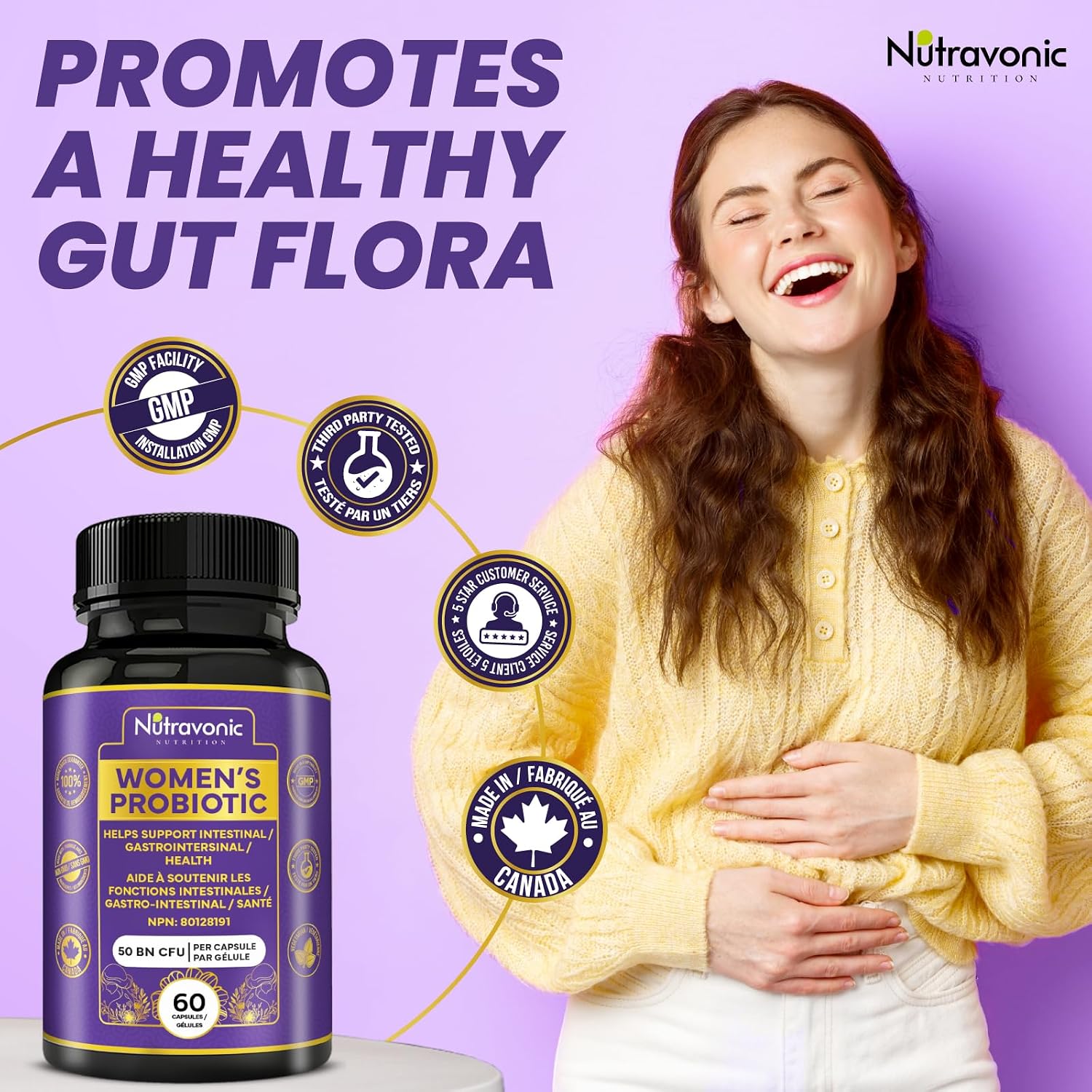 Detalle de Nutravonic Nutrition Probiotics for Women, 50 Billion CFU, 15 Strains, Delayed-Release Capsules