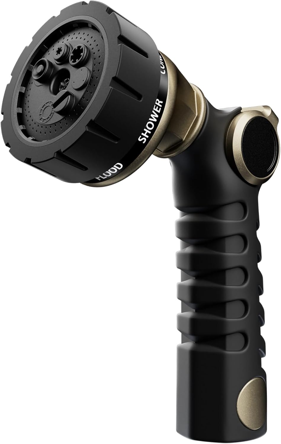 Detalle de RESTMO O-HN-9 Metal Garden Hose Nozzle, 7 Spray Patterns, Thumb Control