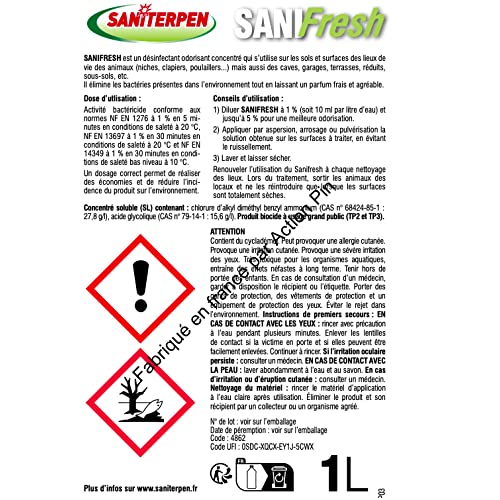 Detalle de SANITERPEN Sanifresh Disinfettante Profumante per Multisuperficie (1 L) – Profumo di menta, Francia