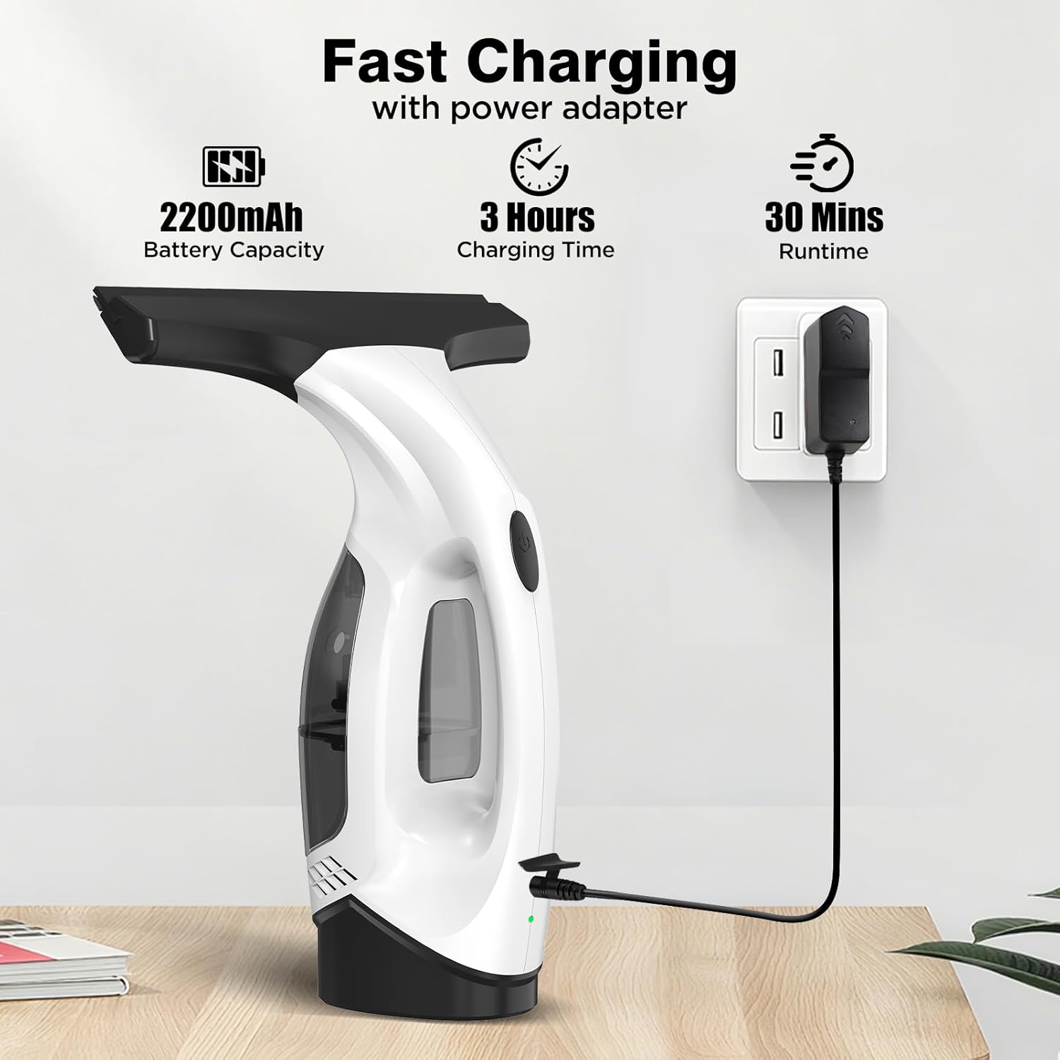 Thumbnail 3 de ZRHI Cordless Window Vacuum Squeegee with 2000Pa suction, 2200mAh battery, and 150mL Tank — 280mm Wide Blade