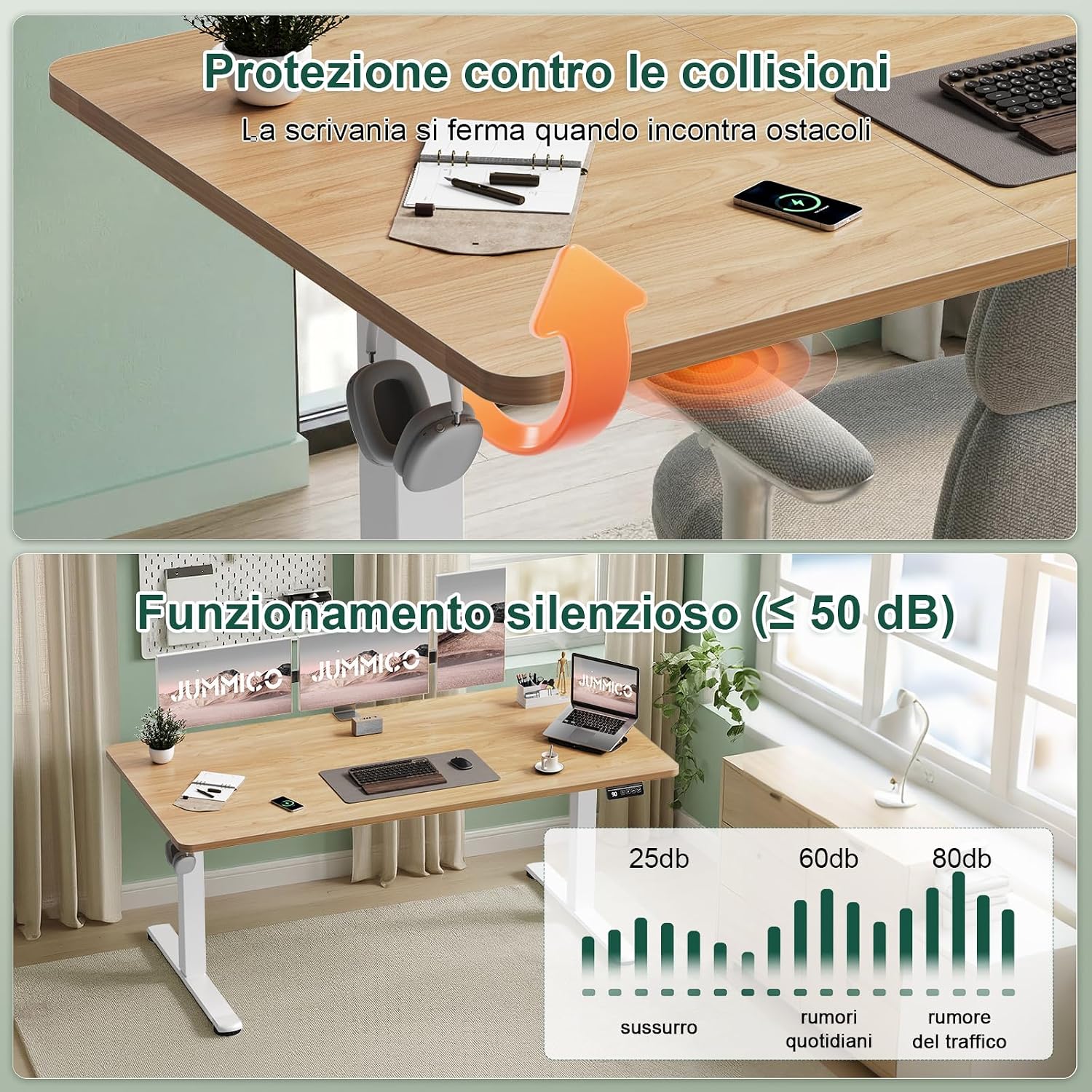 Thumbnail 4 de JUMMICO Scrivania regolabile in altezza 100×60 cm beige – telecomando a 4 tasti e memoria