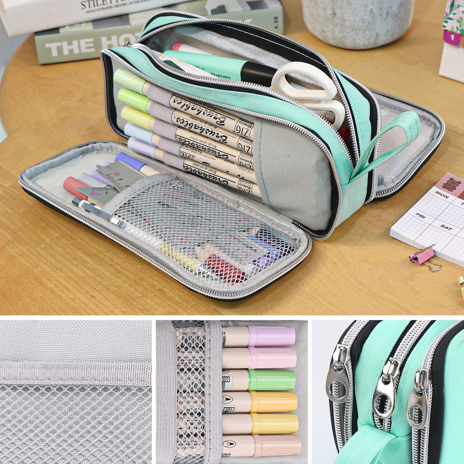 Thumbnail 4 de COLOCASTLE Trousse Scolaire à 3 compartiments — Grande capacité, Vert Menthe