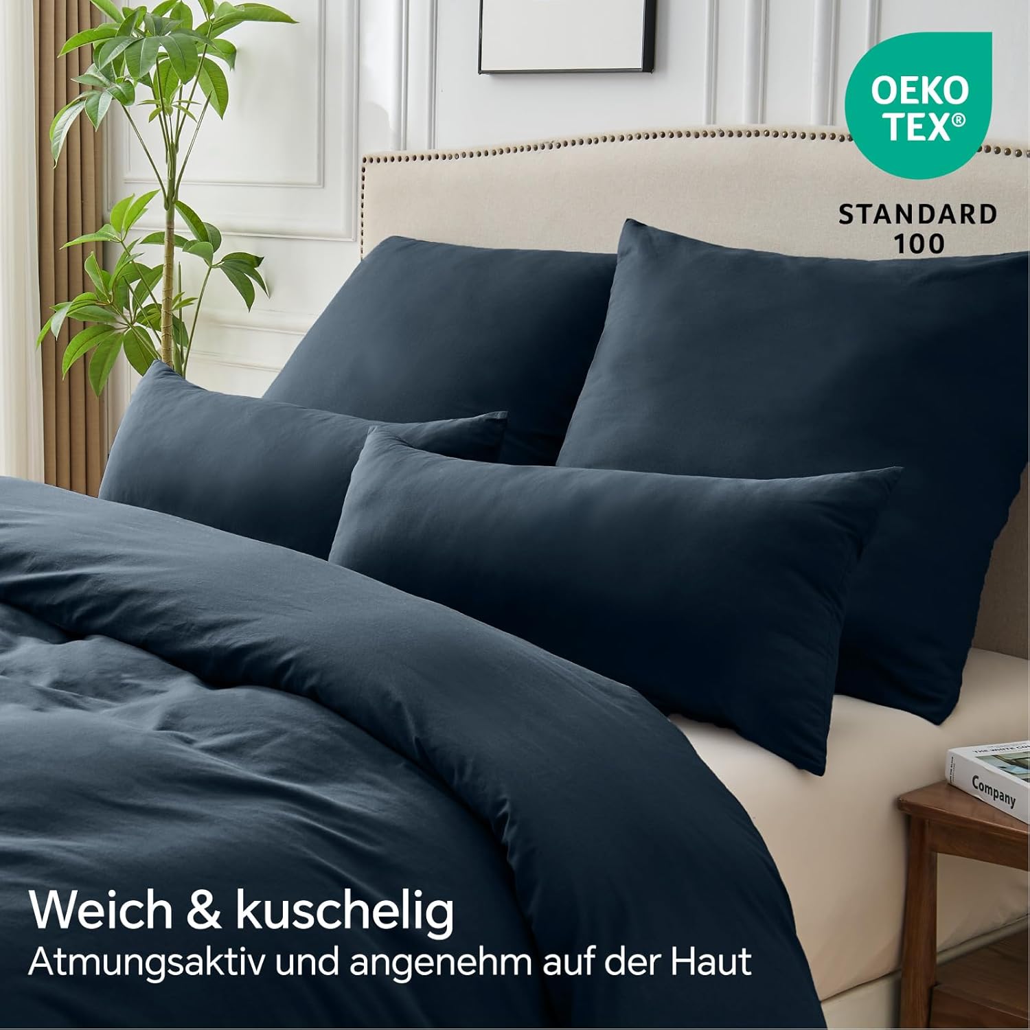 Thumbnail 2 de BEDELITE Kissenbezug 80x80 Baumwolle Blau – 2er Set mit extra langem Reißverschluss, Dunkelblau
