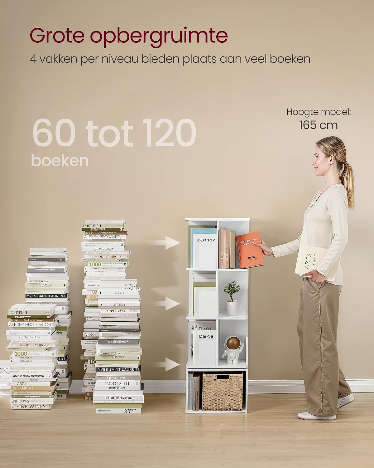 Thumbnail 4 de VASAGLE Custos Collectie LBC471WB01 draaibare boekenkast, 4 planken, Cloud White