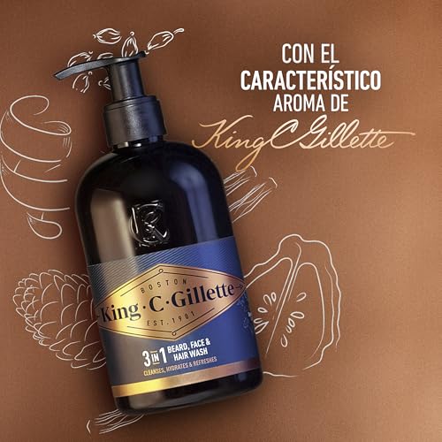 Detalle de King C. Gillette Gel 3 en 1 para Barba, Rostro y Pelo – 350 ml
