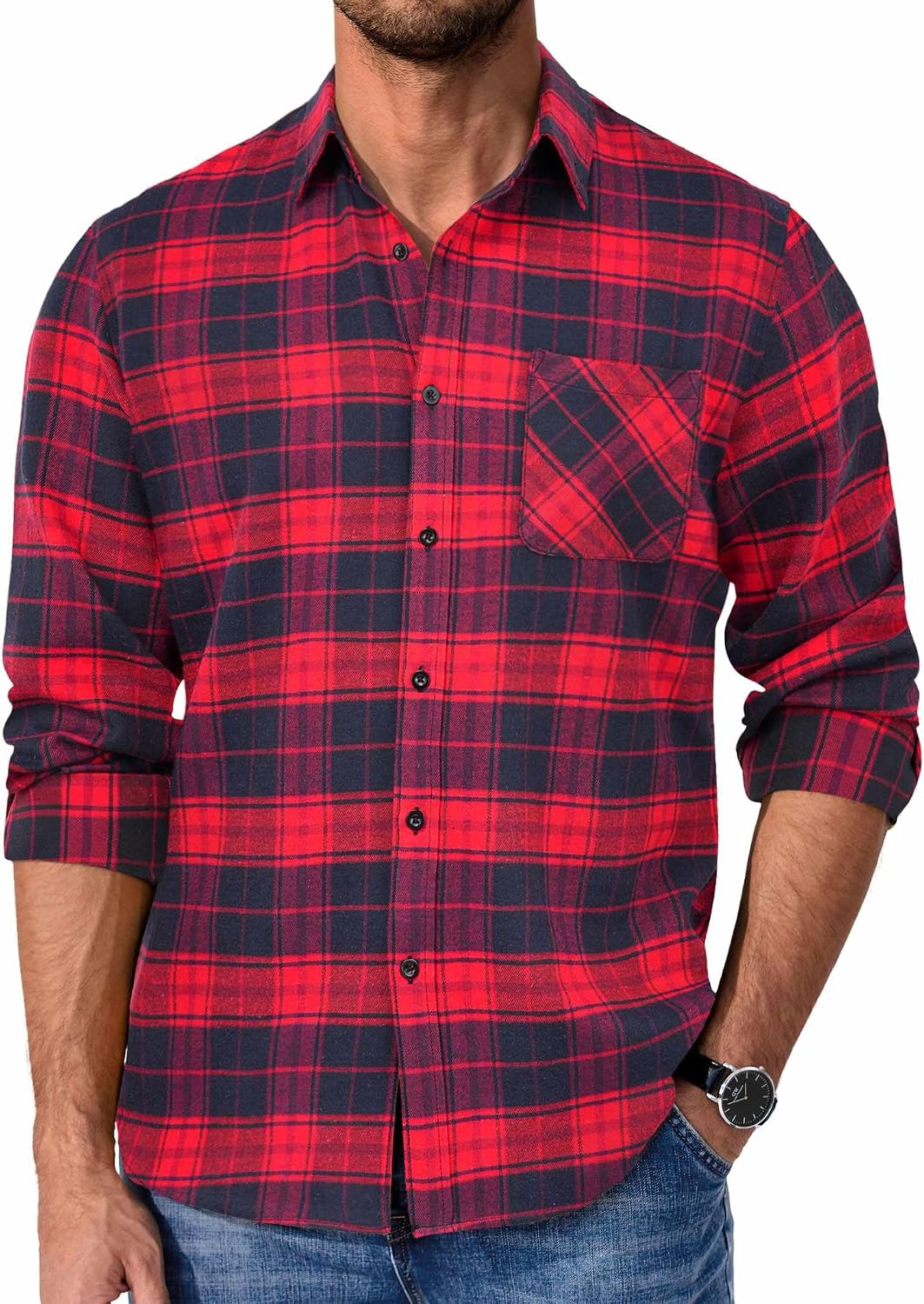 Thumbnail 6 de COOFANDY Flannel Shirt Casual Cotton Pocket