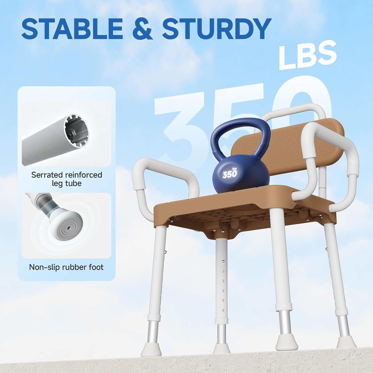 Detalle de Loyoda Shower Chair, 350 lb Capacity, Adjustable Height, Removable Arms and Back