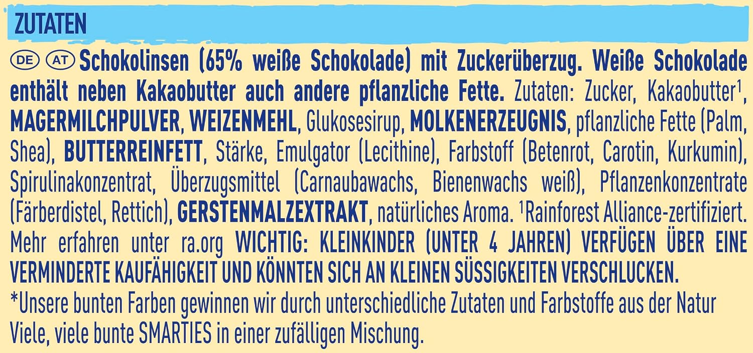 Detalle de Smarties Riesenrolle mit weißer Schokolade – Hexagonrolle im 20er Pack (20 x 120 g)