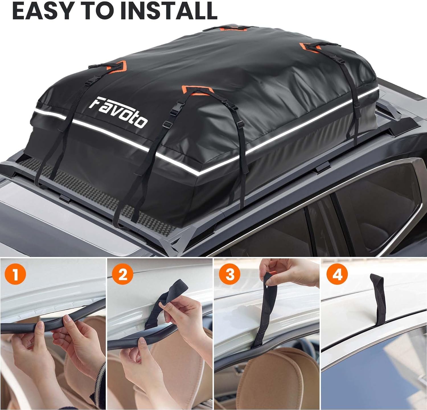 Thumbnail 1 de Favoto Box da Tetto Auto Impermeabile 425L – Borsa Portapacchi Pieghevole con Tappetino Antiscivolo e Cinghie (Nero)