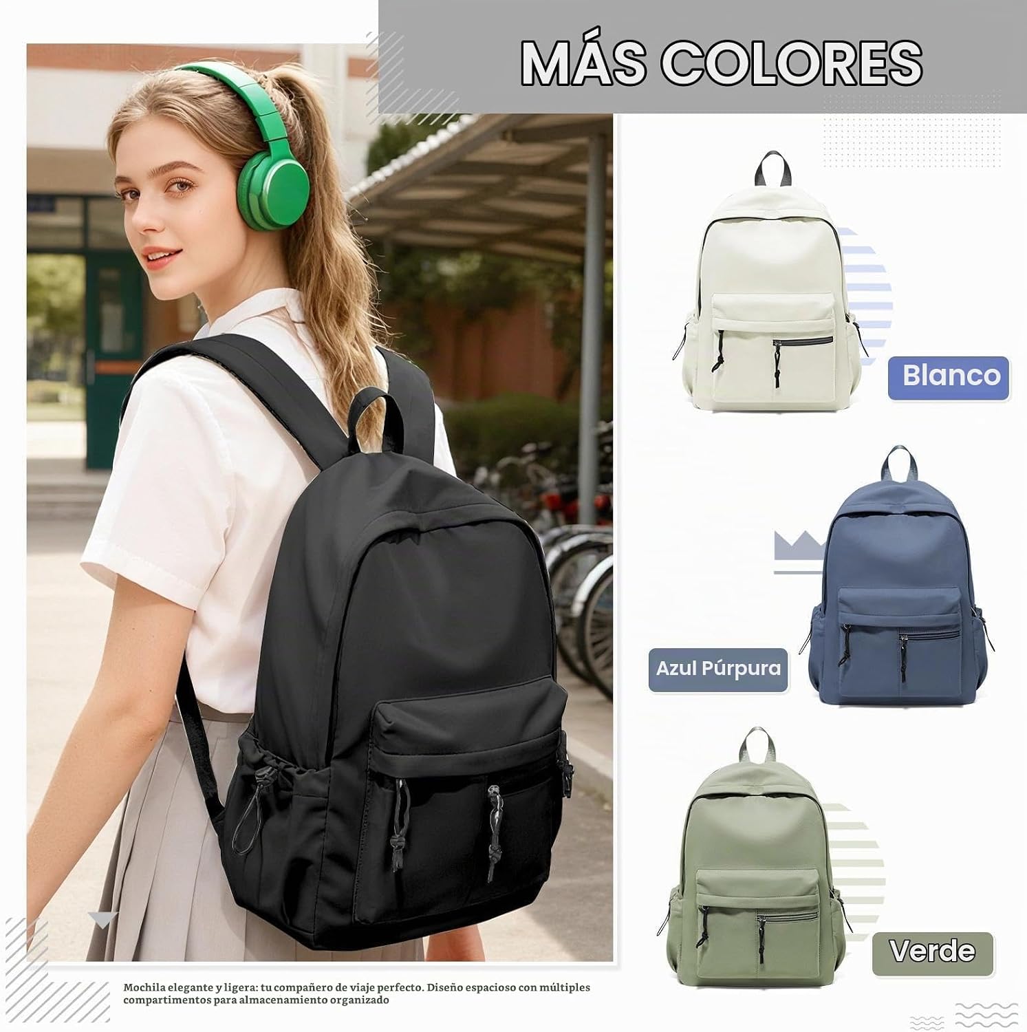 Thumbnail 1 de HYC00 Mochila Escolar para niñas adolescentes – 19 L, 14 pulgadas, impermeable, negro