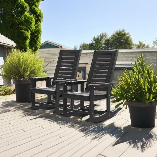 Detalle de GREENVINES GV4 Outdoor Rocking Chairs, Set of 2, Black HDPE