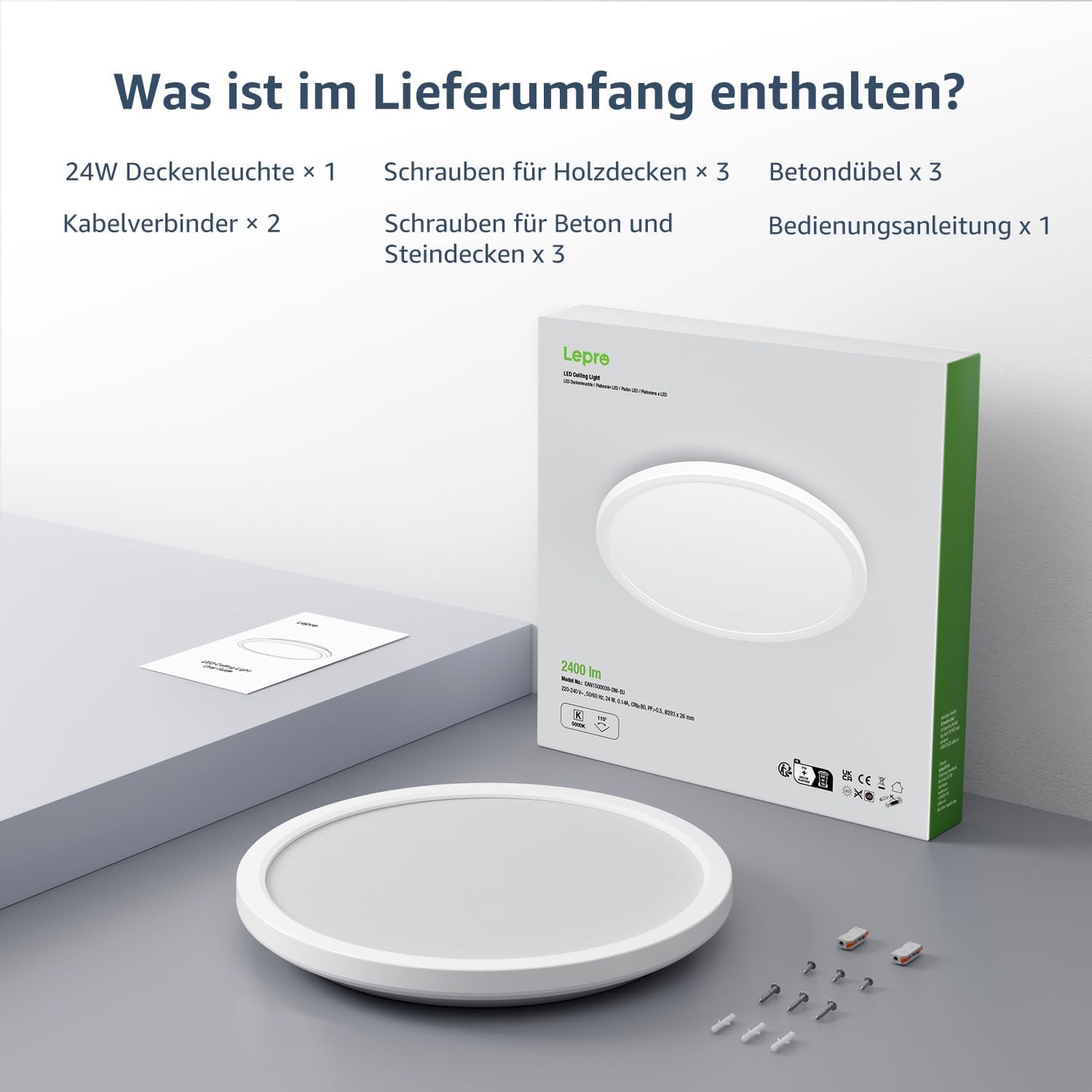 Thumbnail 6 de Lepro Deckenlampe 24W IP44 – Wasserfeste Deckenleuchte mit 5000K, 2400 lm Ø29,3 cm