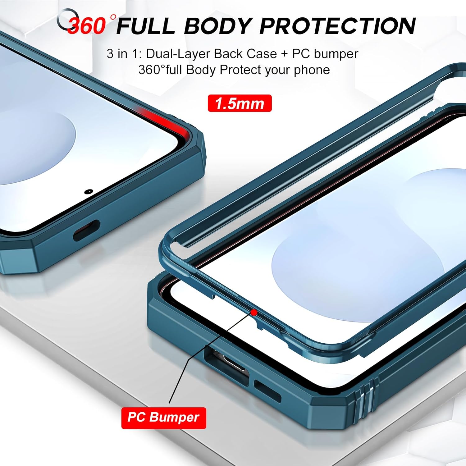 Thumbnail 4 de LeYi Military Shockproof Case for Samsung Galaxy S25 with Slide Camera Cover, Tempered Glass & Ring Stand (Blue)