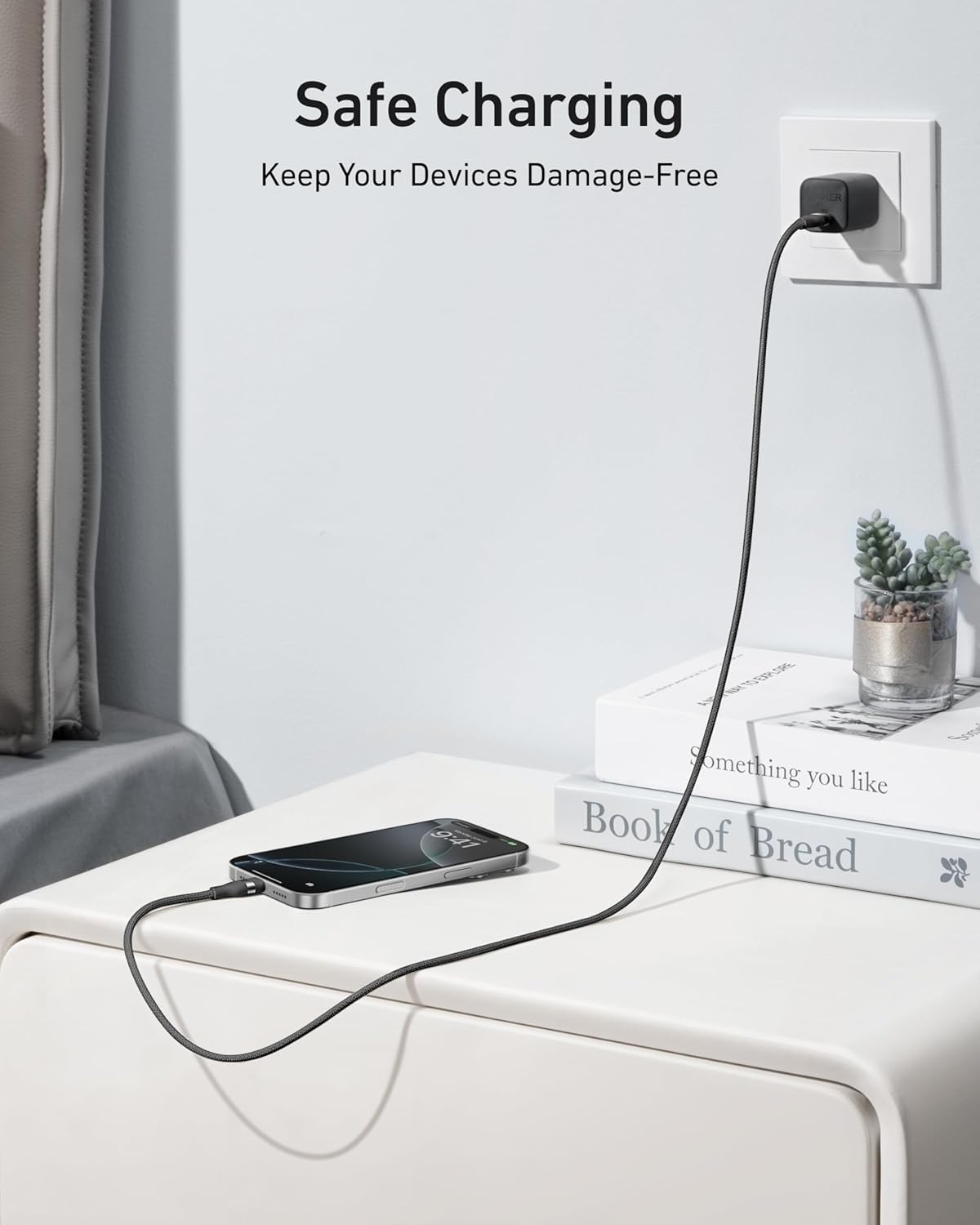 Detalle de Anker Nano USB-C Cable (240W, 10ft) – Fast Charging Braided Cord, USB-IF Certified, Black