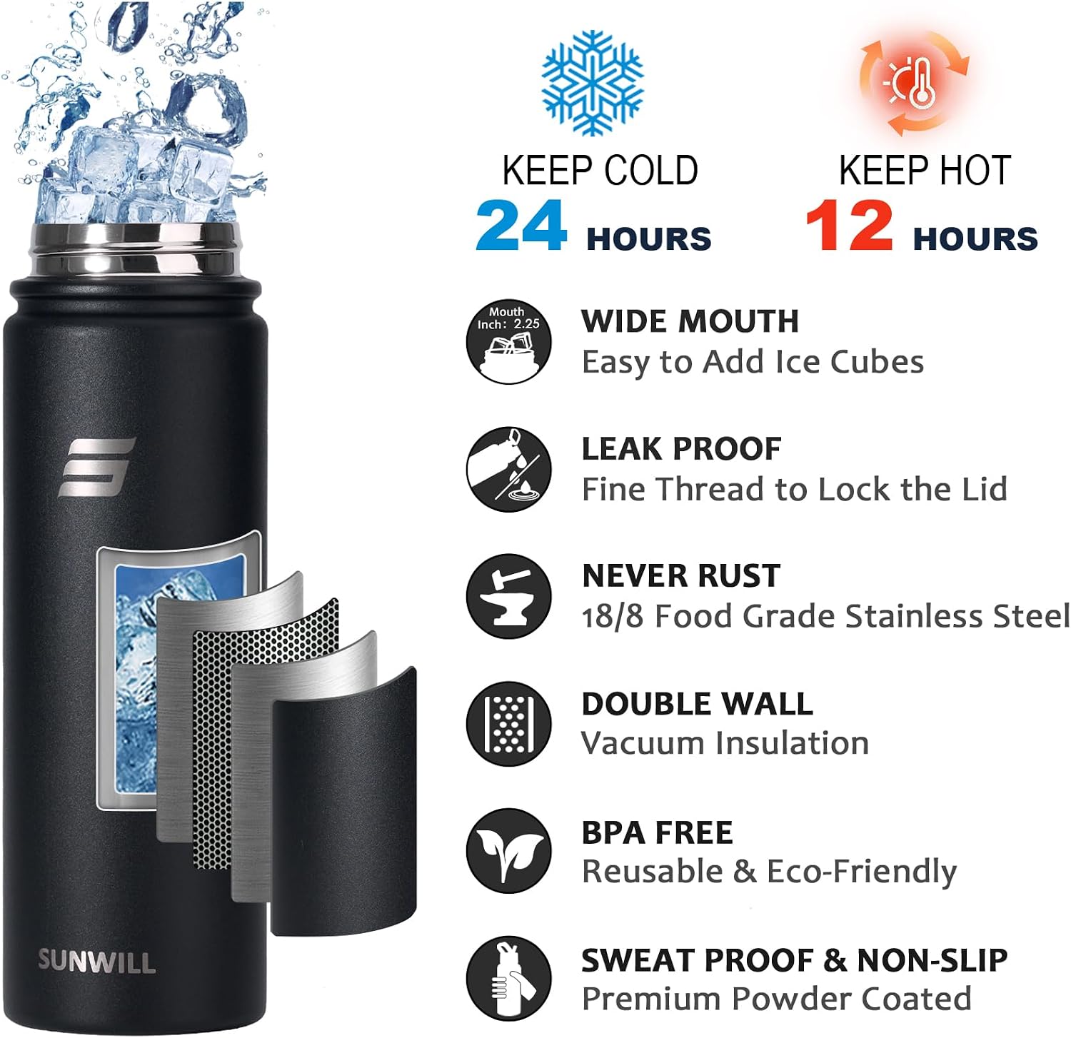 Detalle de SUNWILL Metal Water Bottle 650 ml insulated bottle 🥤