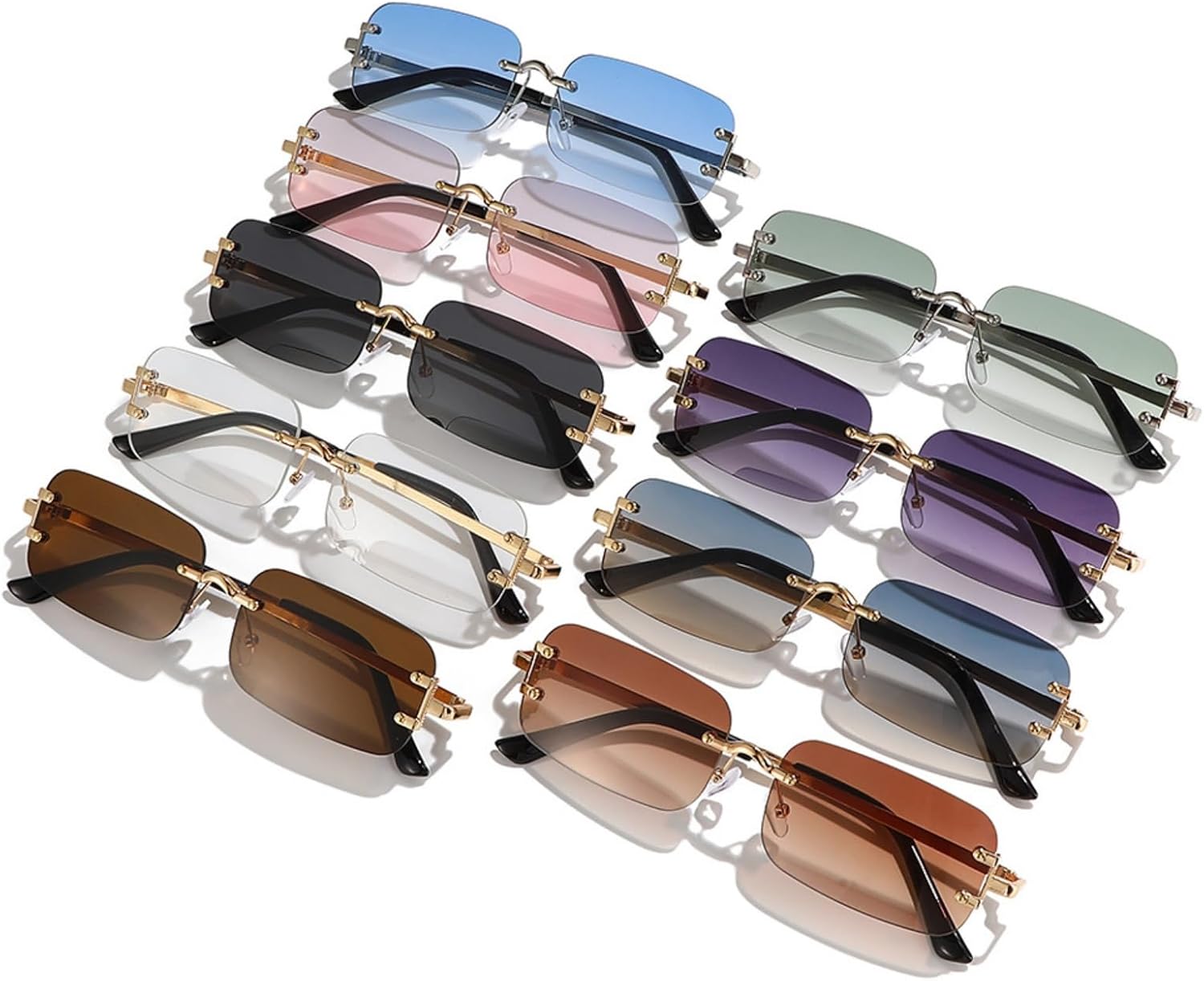 Thumbnail 3 de ASYHV Vintage rechteckige randlose Sonnenbrille mit UV-Schutz (Unisex)