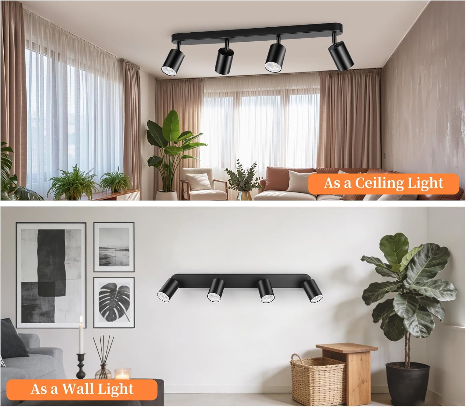 Detalle 2 de GeyouLux LED Deckenstrahler 4-flammig in Schwarz mit schwenkbaren Köpfen (GU10, ohne Leuchtmittel)
