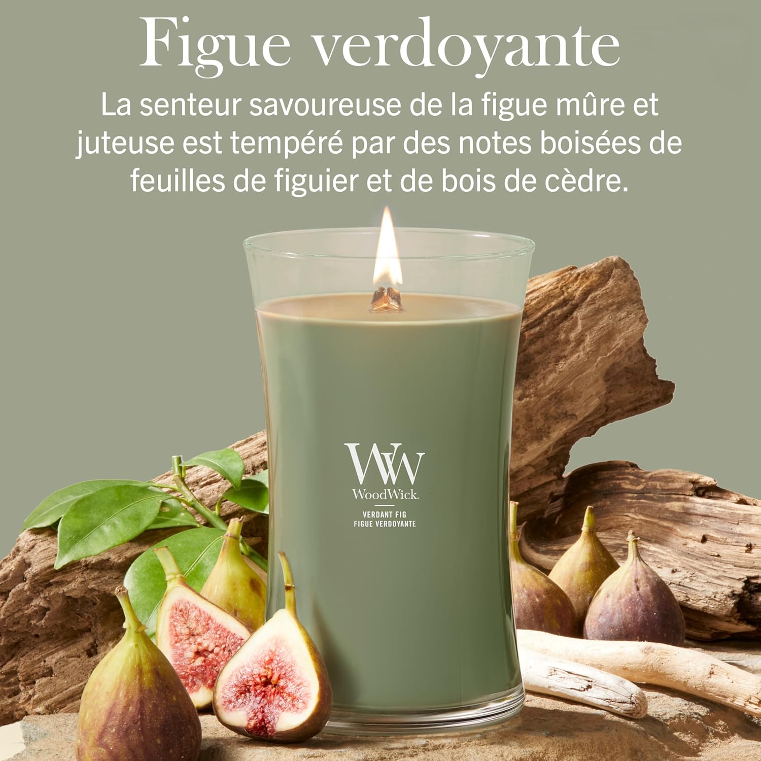 Detalle de WoodWick Bougie parfumée Grande bougie sablier Figue verdoyante