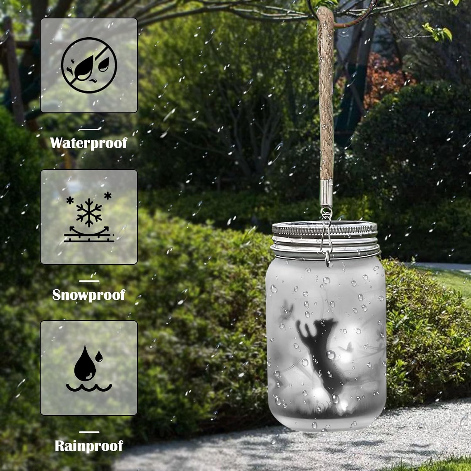 Thumbnail 3 de MLOQI 2 Pack Solar Lanterns with Cat Silhouette – Outdoor Mason Jar Lights