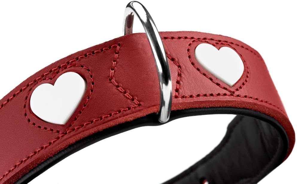 Detalle de Hunter Hundehalsband Love – roter/schwarzer Stil, handgefertigtes Rindsleder, Größe 65