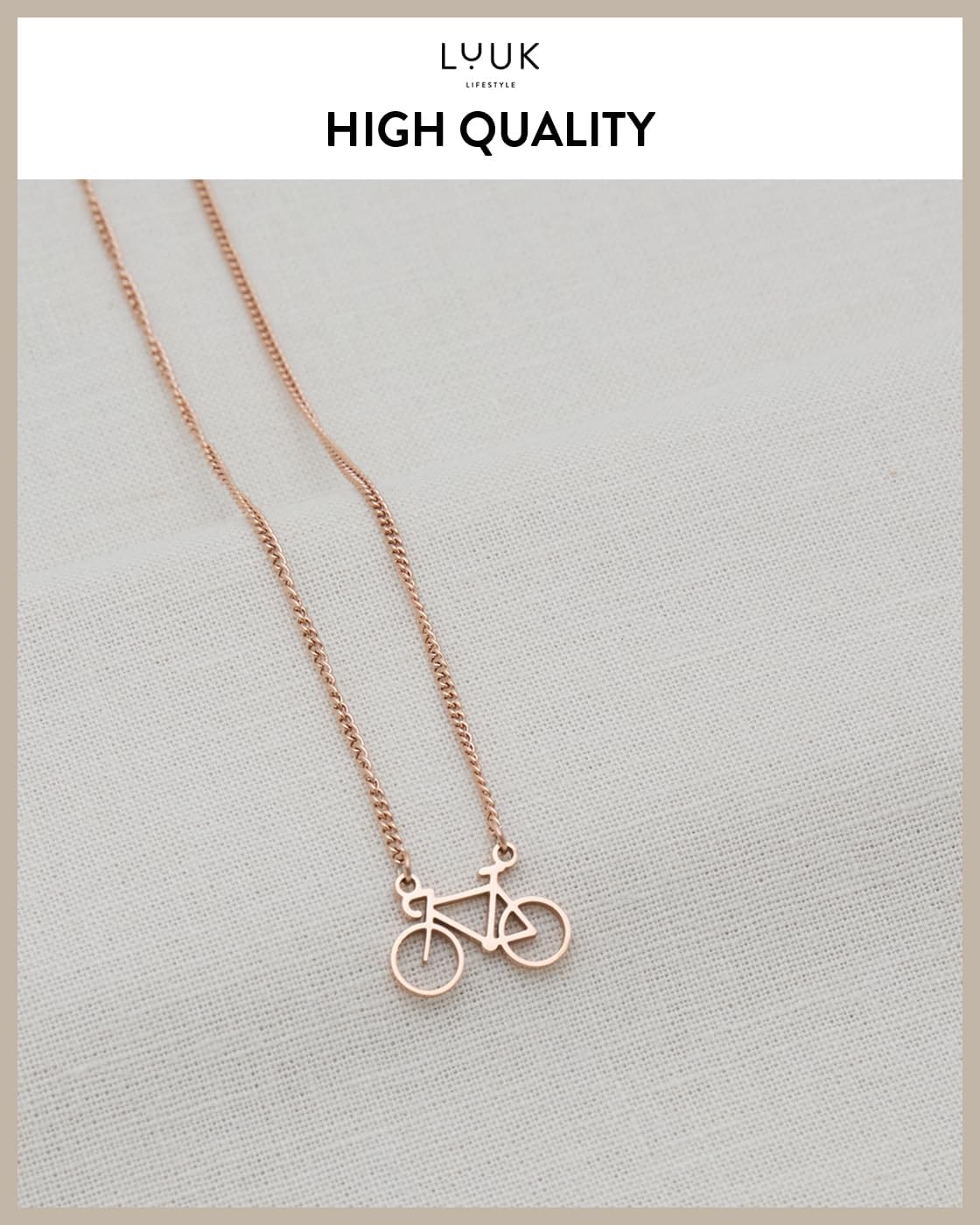 Detalle de LUUK LIFESTYLE Collana con ciondolo a forma di bicicletta e carta HAPPINESS, acciaio inossidabile, 50 cm