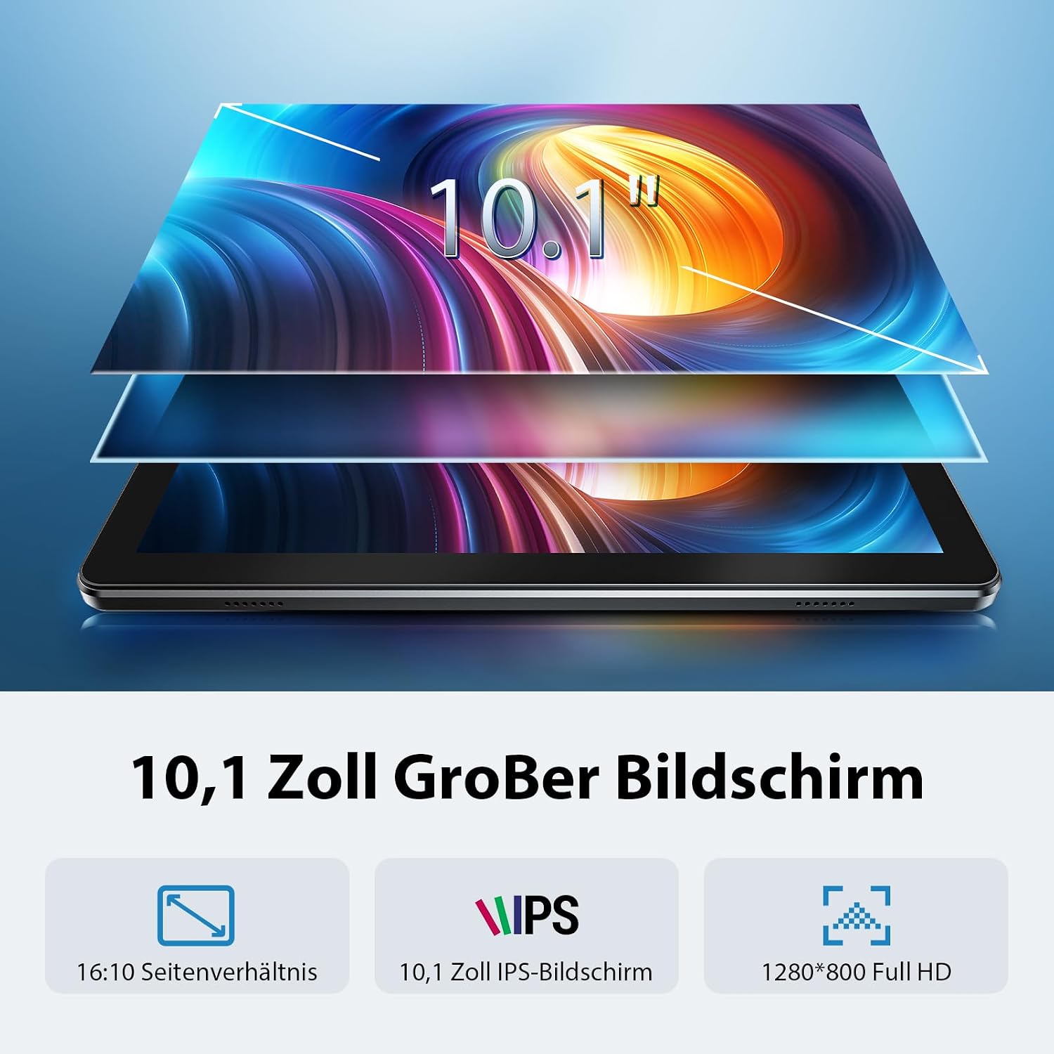 Detalle de 10-Zoll Android-15 Tablet mit Hülle – Octa-Core, 18 GB RAM, 128 GB Speicher (erweiterbar), 5G & Widevine L1
