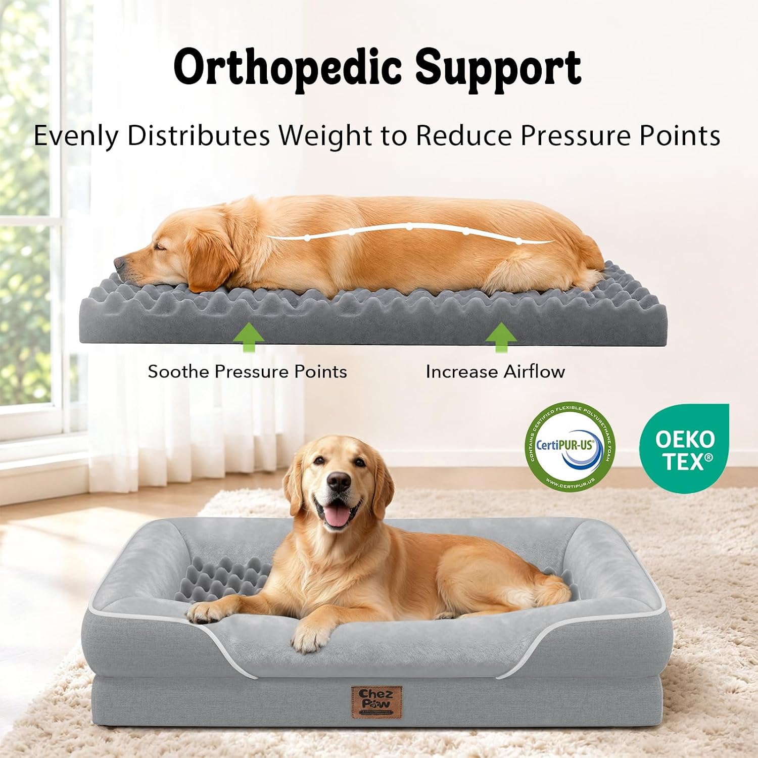 Detalle 2 de Chez Paw Orthopedic Waterproof Dog Bed, 36 x 27-Inch Egg-Crate Foam