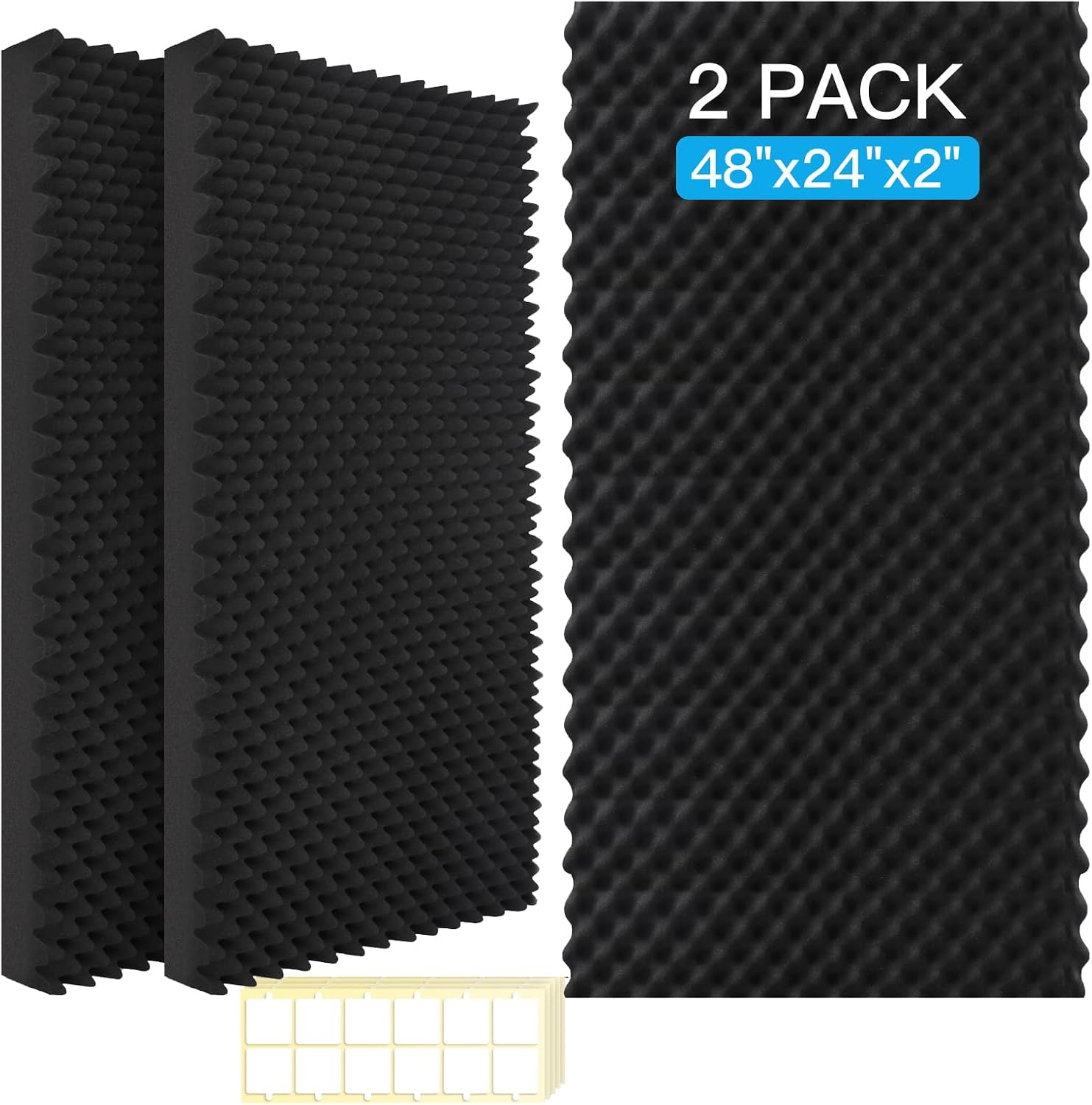 Detalle de 48 x 24 x 2-Inch Egg-Crate Acoustic Foam Panels, Black, 2-Pack