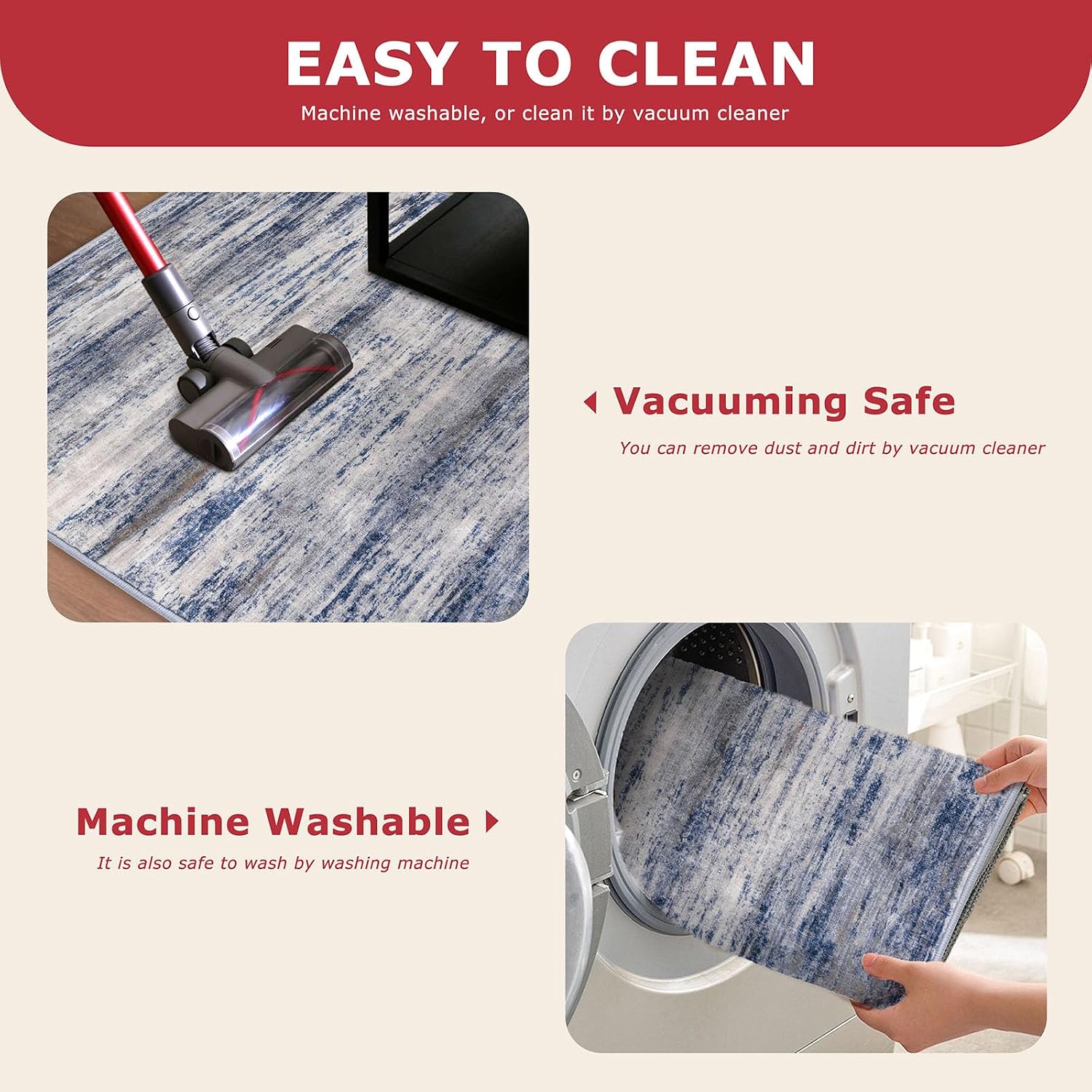Detalle 2 de KOZYFLY Modern Abstract Washable Rug Runner (2x6) for Hallways, Entryways & More