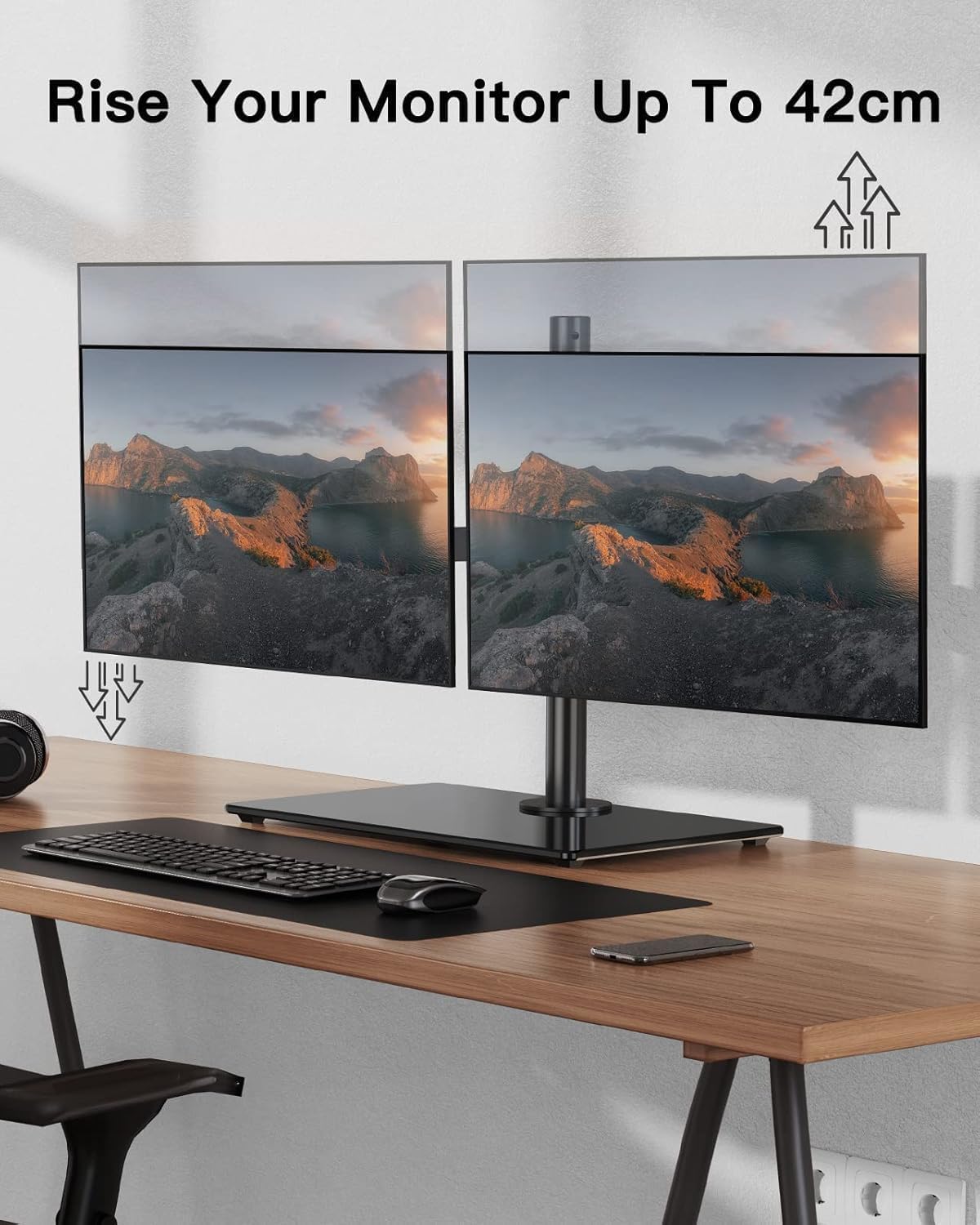 Thumbnail 4 de ErGear Dual Monitor Stand for 13"–32" Screens — Freestanding, Wide Base Dual Monitor Arm Desk Mount