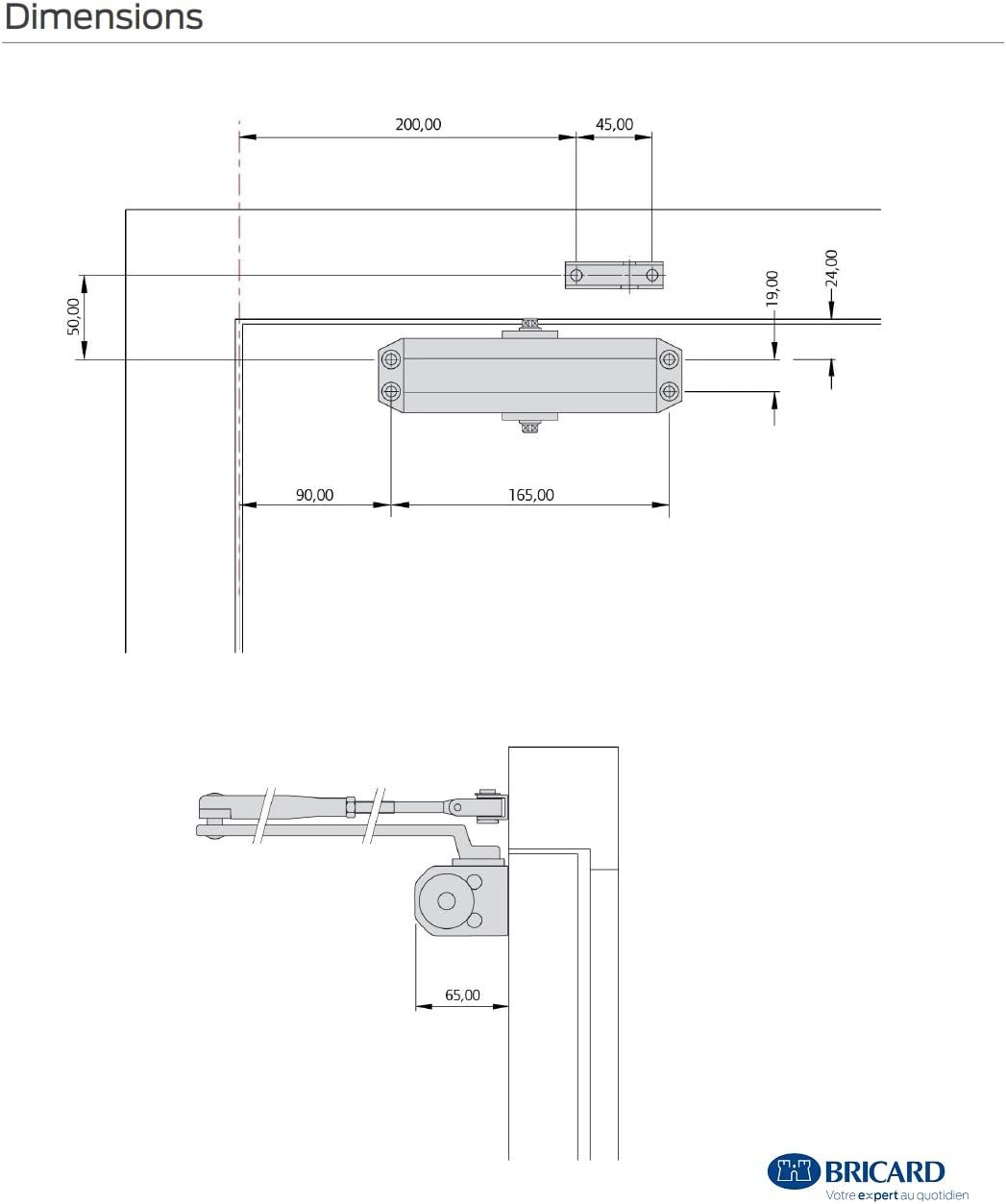 Detalle de Bricard 6100107 Ferme-Porte à bras compas force 2 à 4 – argent