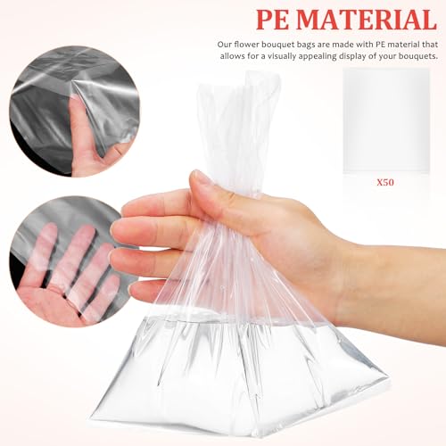 Detalle de UKCOCO Flower Bouquet Bags, Transparent PE Water Retainers, Pack of 50