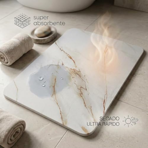 Detalle 2 de edihome Alfombra Diatomita Baño 40x60 cm Calacatta Gold: secado rápido, antideslizante y absorbente