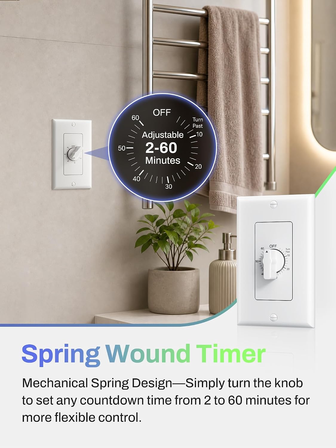 Detalle 2 de BN-LINK BND-60/U48 Bathroom Fan Timer Switch, 60-Minute Mechanical Countdown