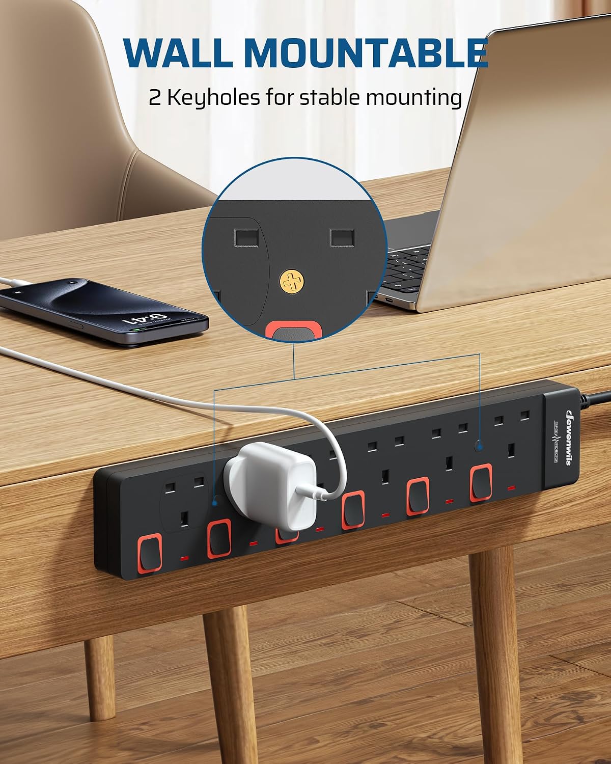 Thumbnail 4 de DEWENWILS 6 gang surge protected extension