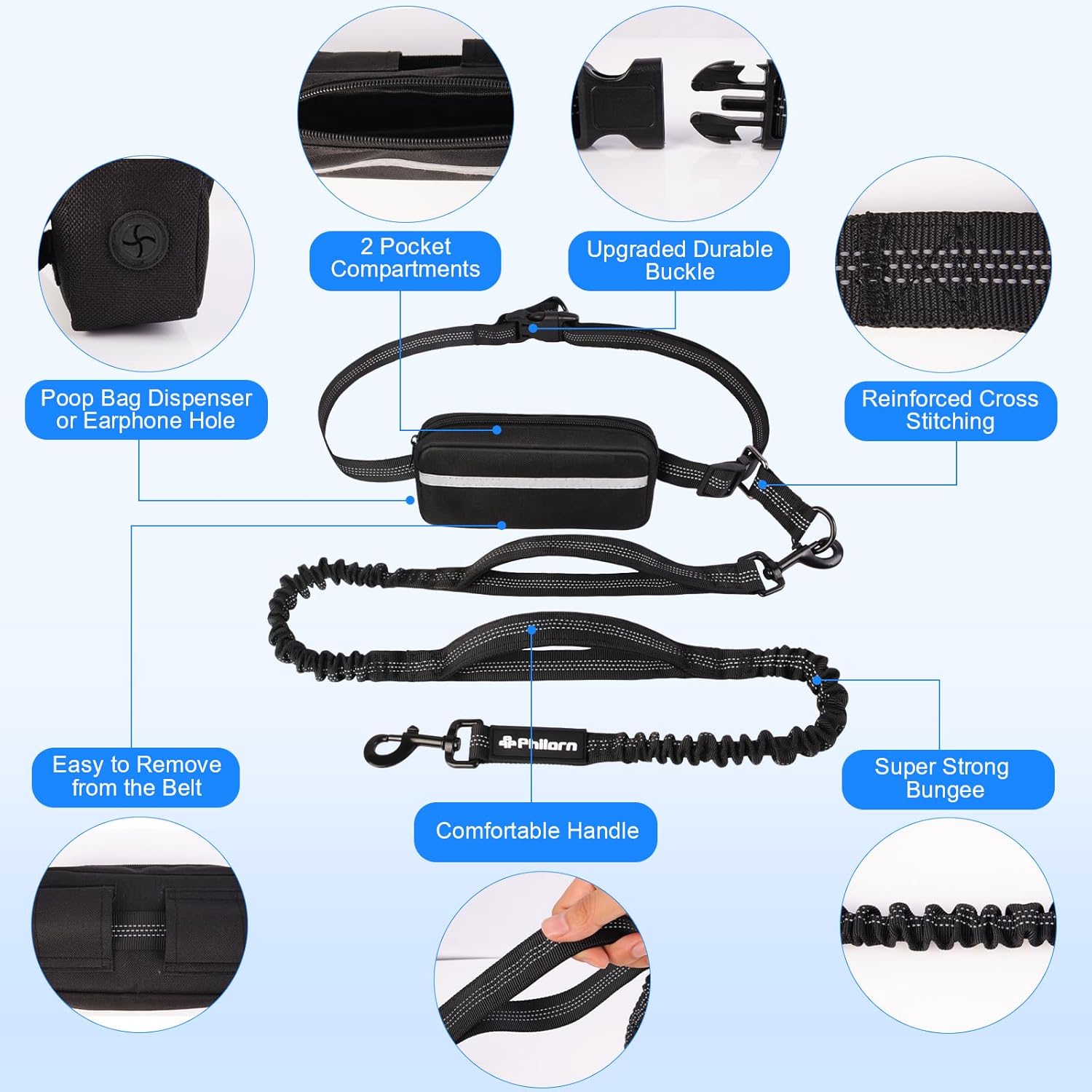 Thumbnail 2 de Philorn Hands Free Dog Lead with Adjustable Waist Belt for Medium to Large Dogs
