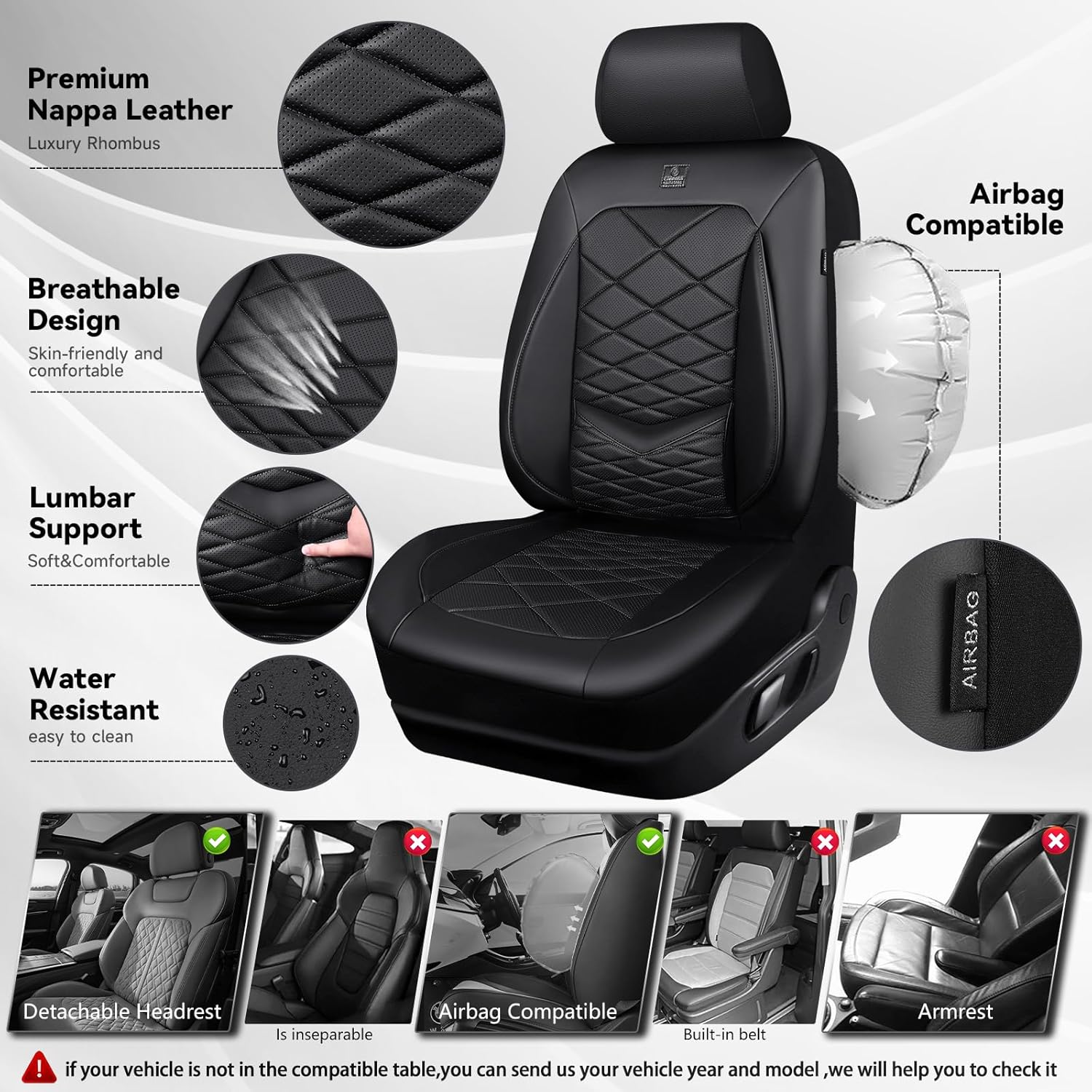 Thumbnail 3 de CAR PASS Luxury Nappa Leather Front Seat Covers — Waterproof 3D Foam