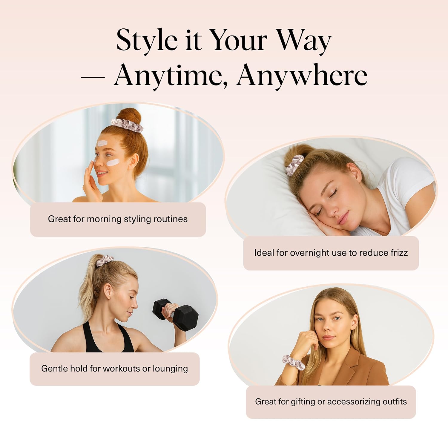 Detalle de Kitsch Satin Haargummi Damen – Keine Knicke, Frizz‑Kontrolle | 5‑teiliges Set