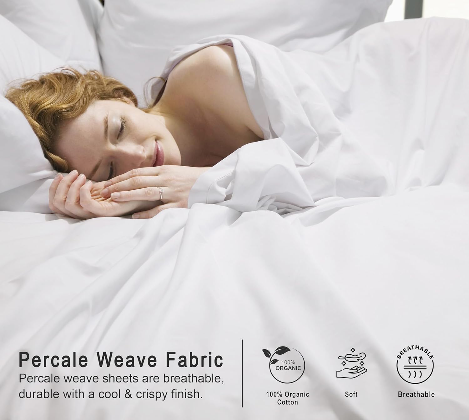 Thumbnail 3 de RUVANTI 100% Organic Cotton Percale Twin XL Sheets (GOTS Certified) — Deep Pocket 15" 3-Piece Set, Bright White